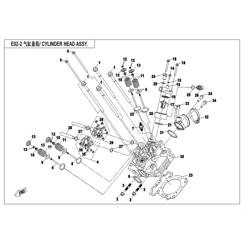 An Image of a genuine CFMOTO Parts Schematic Diagram showing the group - CYLINDER HEAD ASSY. - 2018 CFMOTO CFORCE 400
