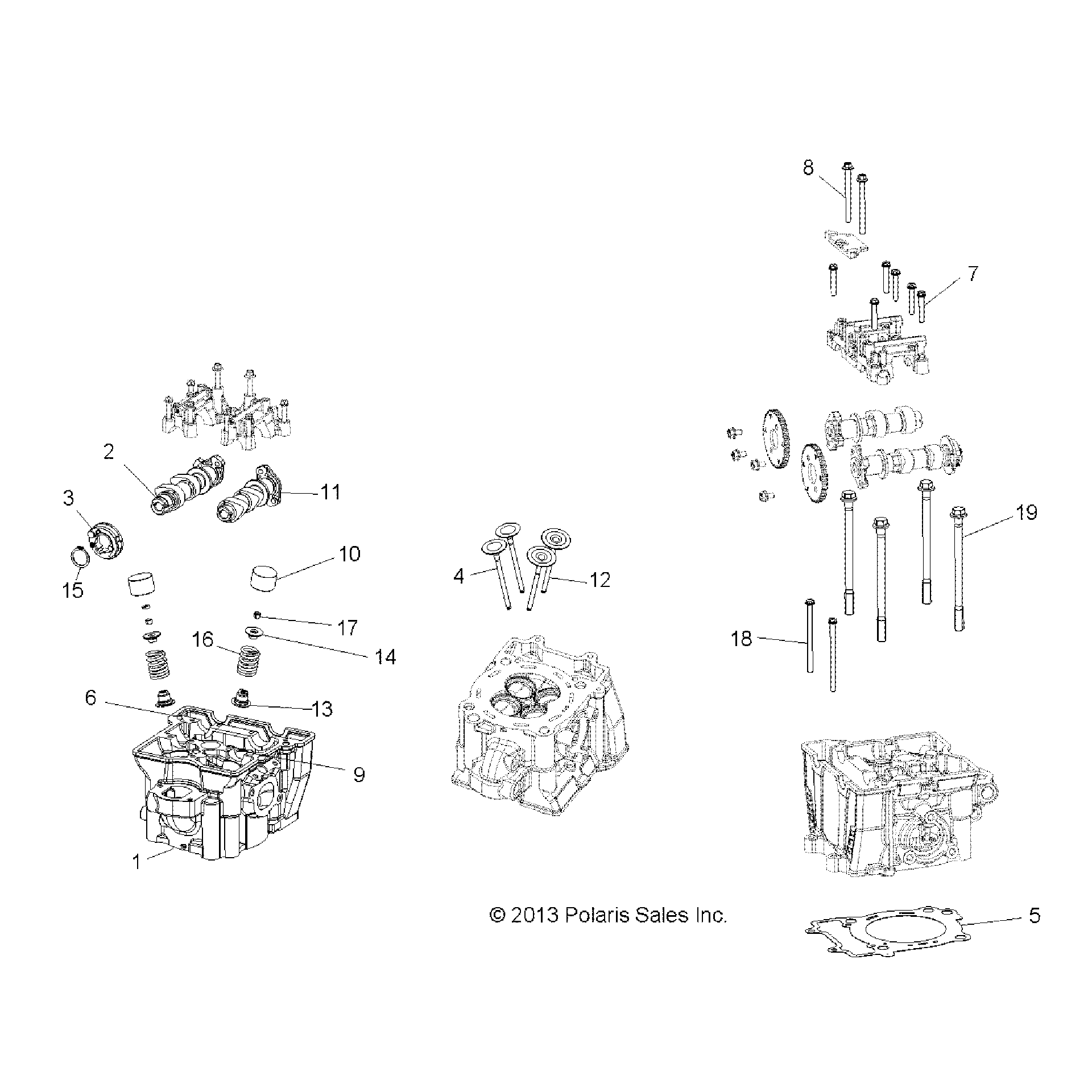 An Image of a Genuine Polaris Parts Schematic Diagram showing the schematic - ENGINE: CYLINDER HEAD CAMS and VALVES - 2015 POLARIS SPORTSMAN TOURING 570 EFI/EPS