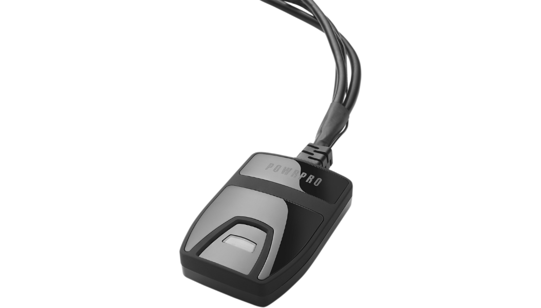 A black Fuel Tuner Fi2000 PowerPro, labeled and equipped with multiple top cables, a switch, and a button, designed for EFI tuning of Gunner/Hammers/High Ball/Vegas/8 Ball motorcycles by Fi2000, isolated on white.