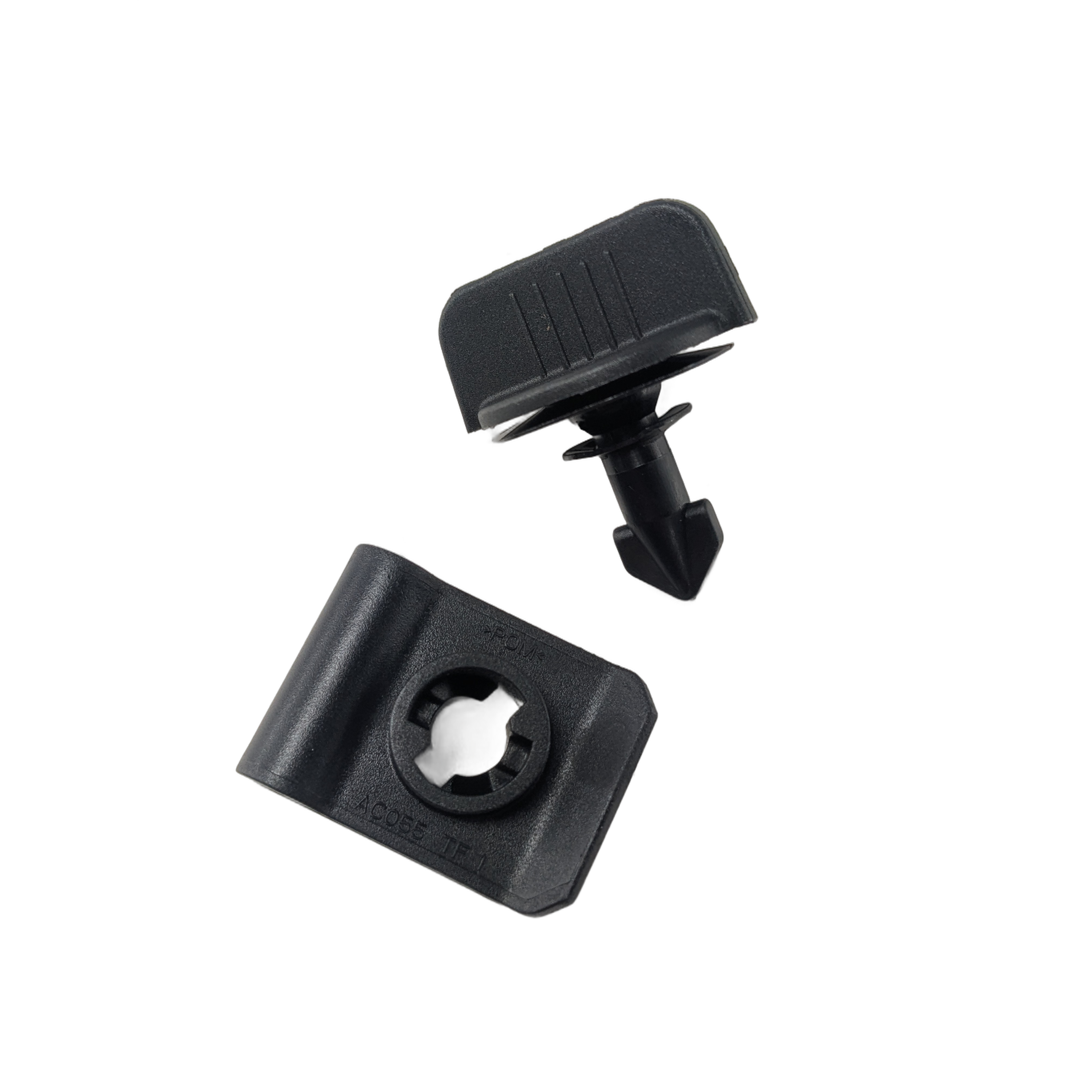Black plastic ring-snap fastener with clip and rectangular locking piece for UTV parts.