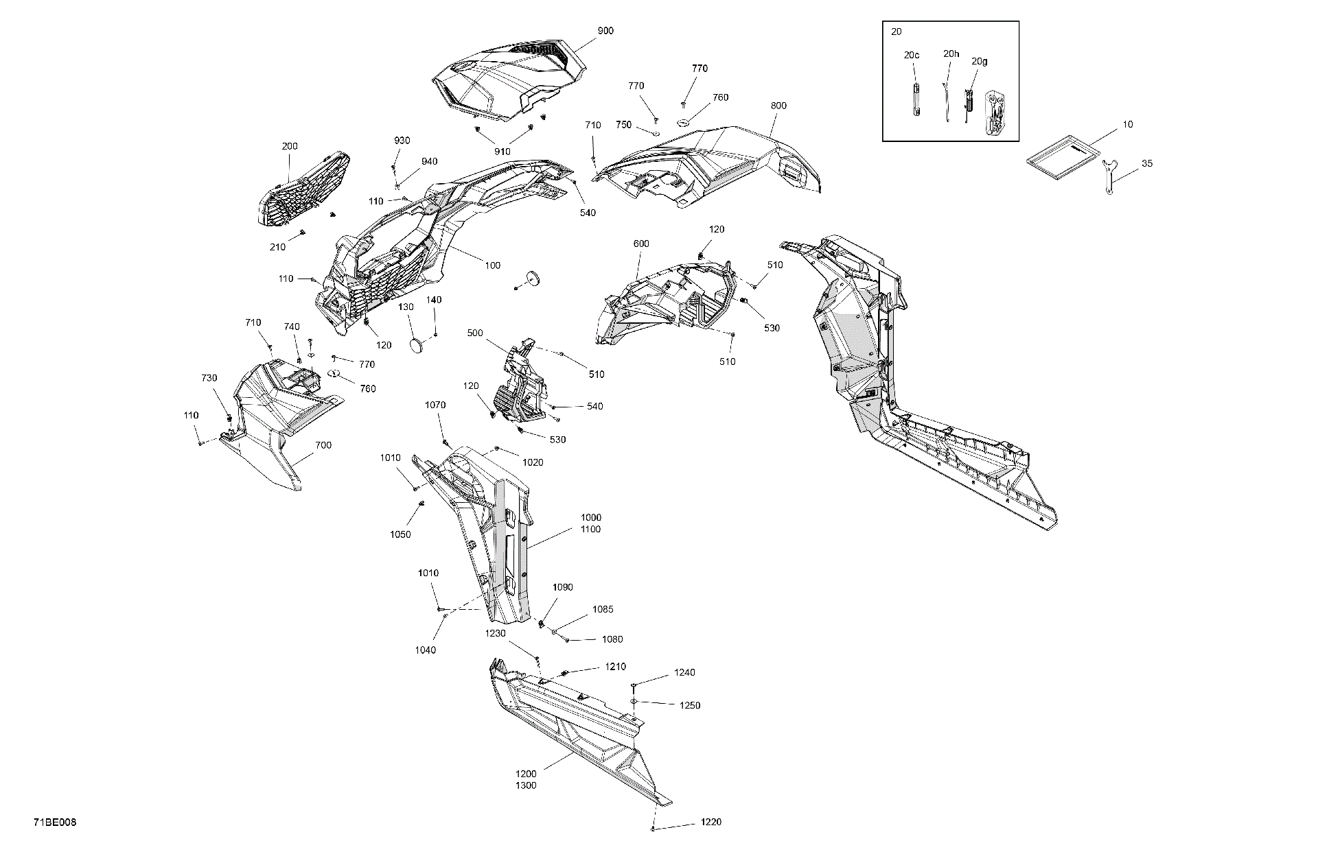An Image of a Genuine Can-Am Parts Schematic Diagram showing the schematic - BODY - FRONT SECTION
