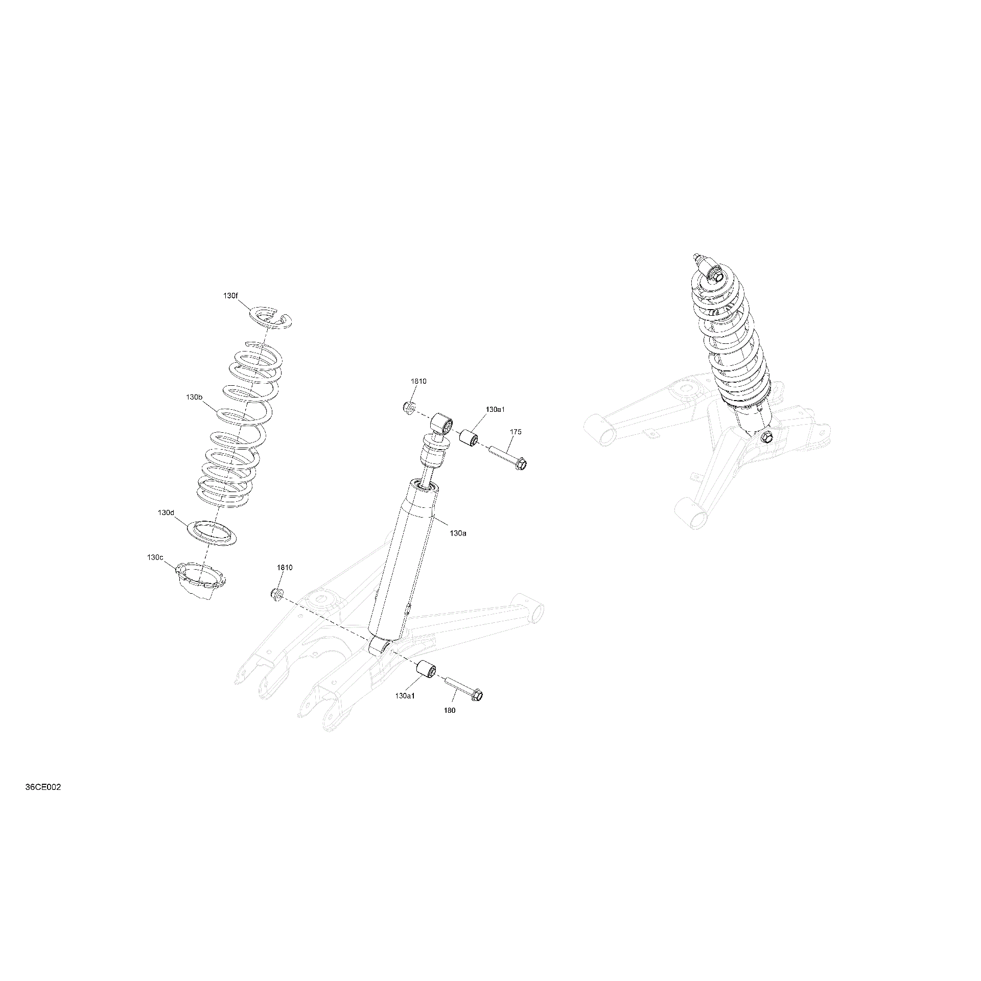 An Image of a Genuine Can-Am Parts Schematic Diagram showing the schematic - SUSPENSION - REAR SHOCKS