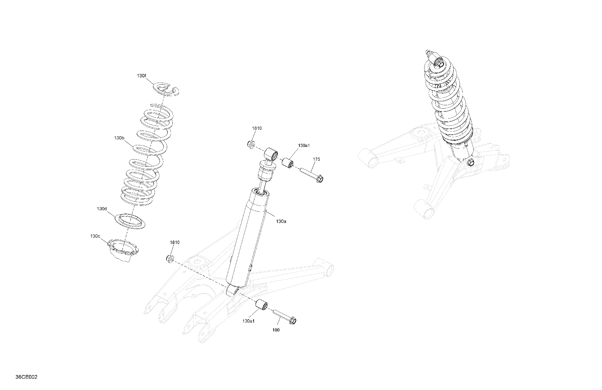 An Image of a Genuine Can-Am Parts Schematic Diagram showing the schematic - SUSPENSION - REAR SHOCKS