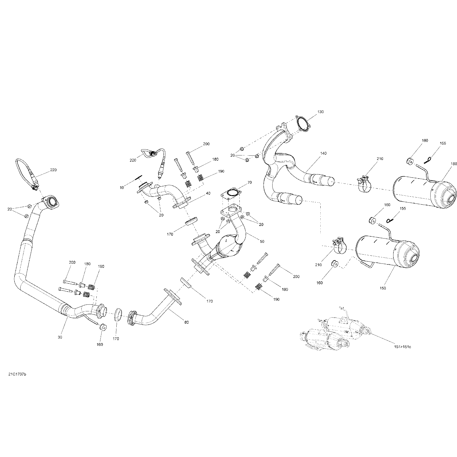 An Image of a Genuine Can-Am Parts Schematic Diagram showing the schematic - EXHAUST SYSTEM - TURBO