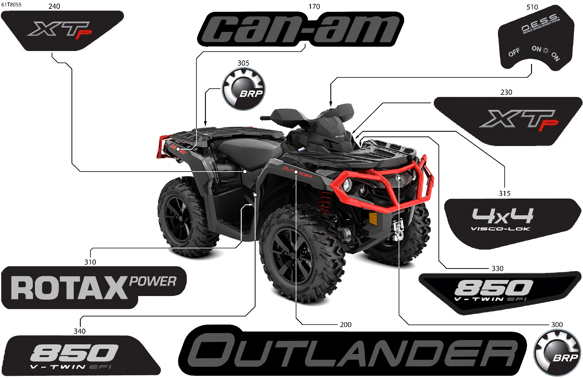 An Image of a Genuine Can-Am Parts Schematic Diagram showing the schematic - BODY - FEATURE DECALS
