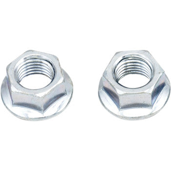 Two Nuts Flange M10 from the 10 Pack by Bolt are displayed side by side on a white background, each featuring six sides and integrated washers at the base.