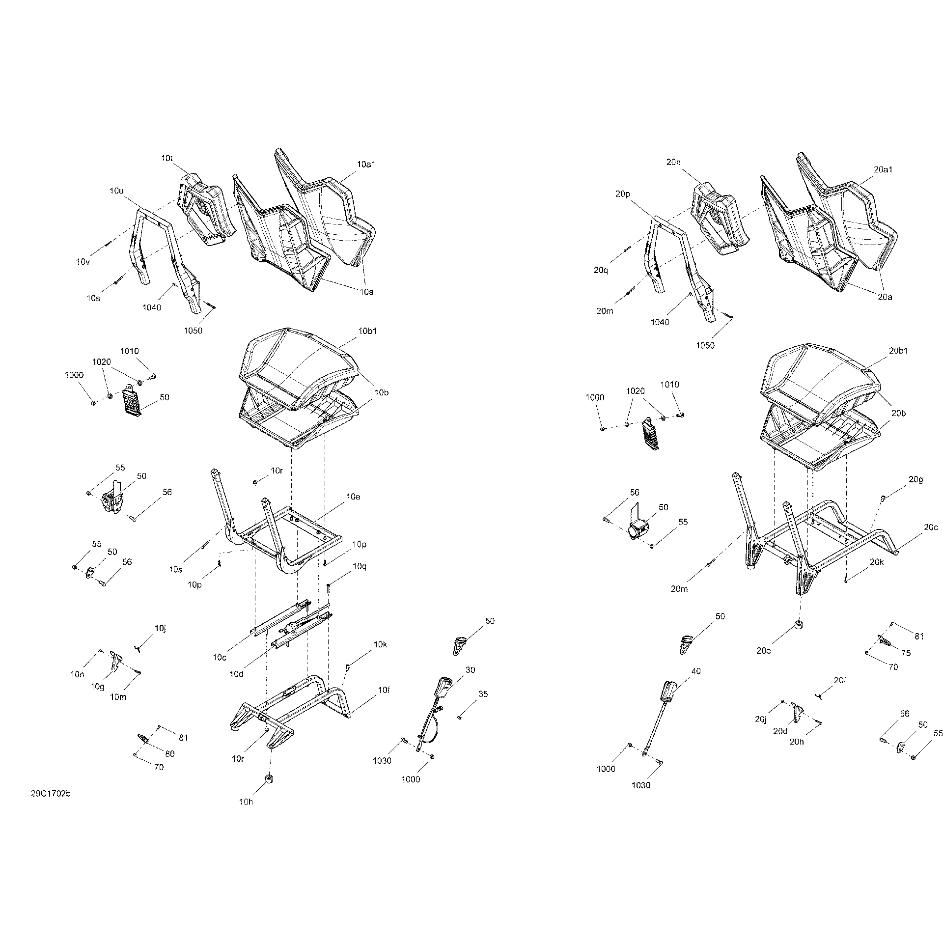 An Image of a Genuine Can-Am Parts Schematic Diagram showing the schematic - SEAT - TURBO