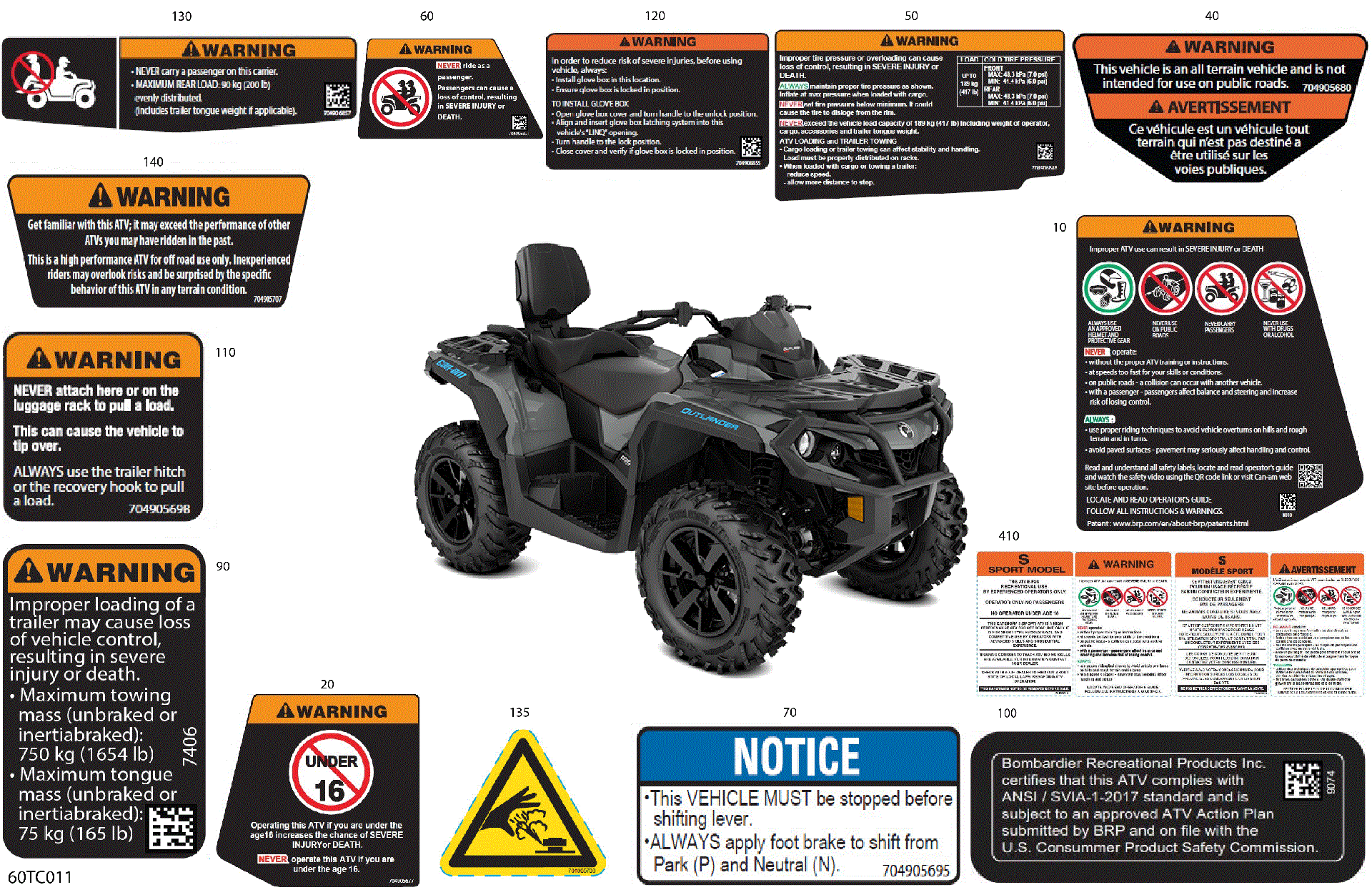 An Image of a Genuine Can-Am Parts Schematic Diagram showing the schematic - BODY - WARNING DECALS