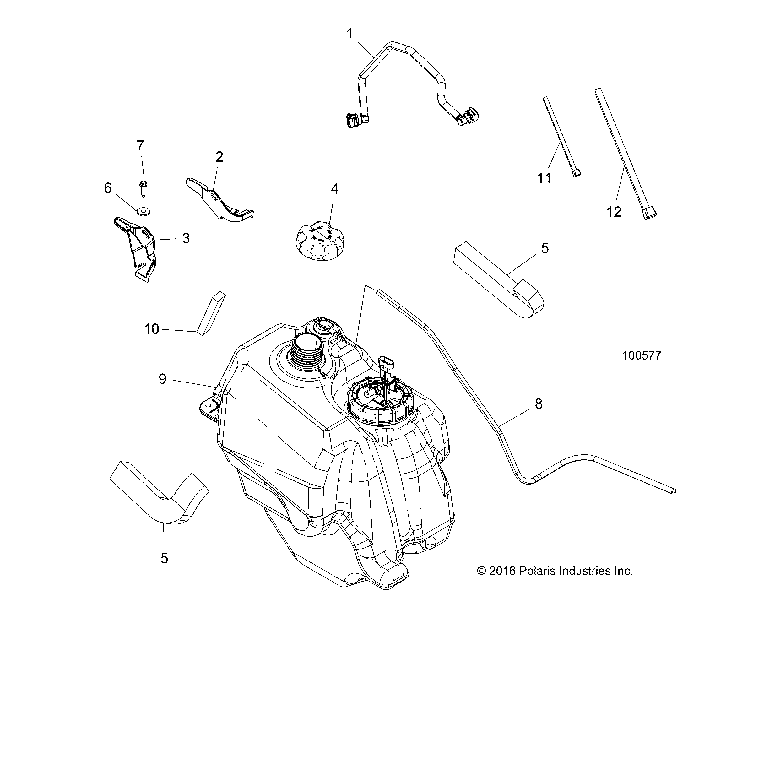 An Image of a Genuine Polaris Parts Schematic Diagram showing the schematic - BODY: FUEL TANK ASM. - 2017 POLARIS SPORTSMAN 450 HO