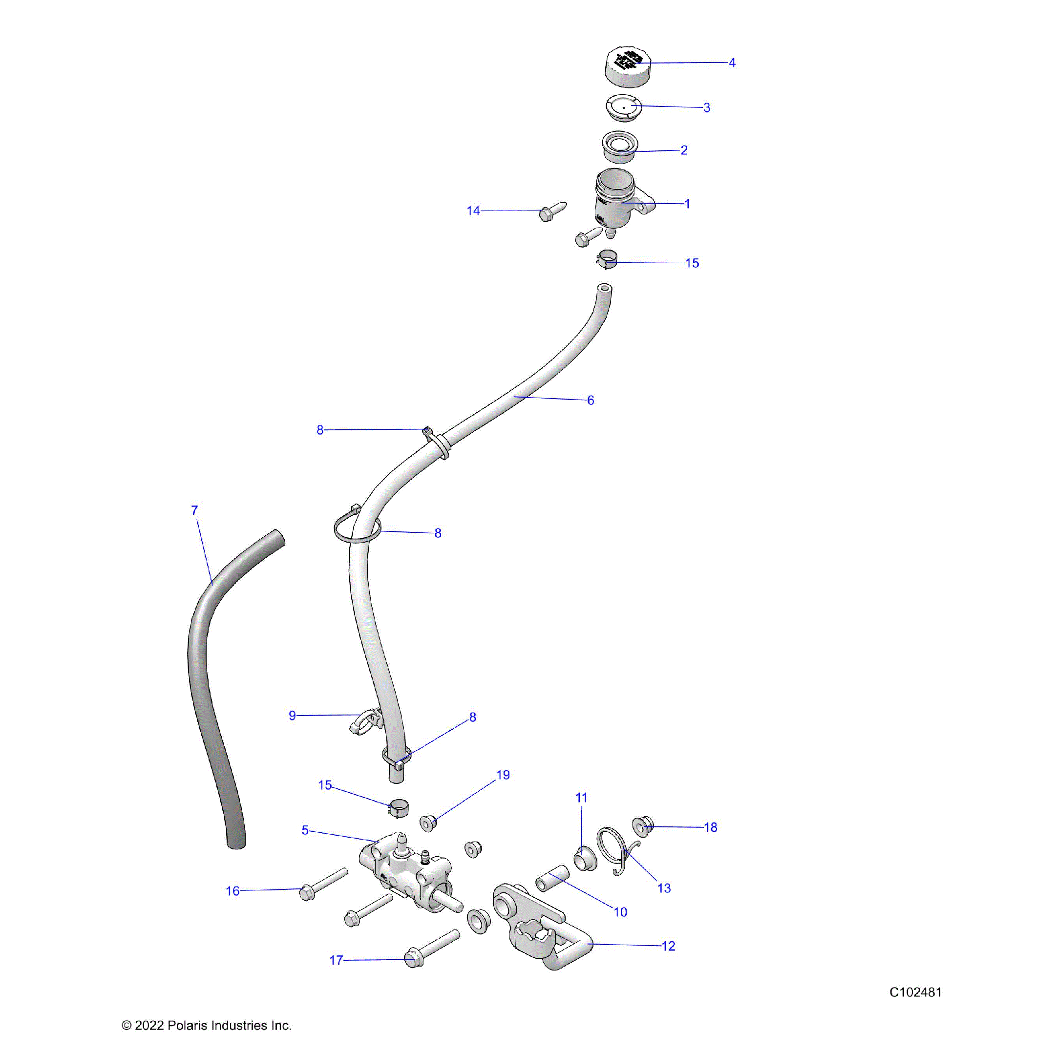 An Image of a Genuine Polaris Parts Schematic Diagram showing the schematic - BRAKES: BRAKE PEDAL and MASTER CYLINDER - 2023 POLARIS SPORTSMAN 570 UTILITY LE