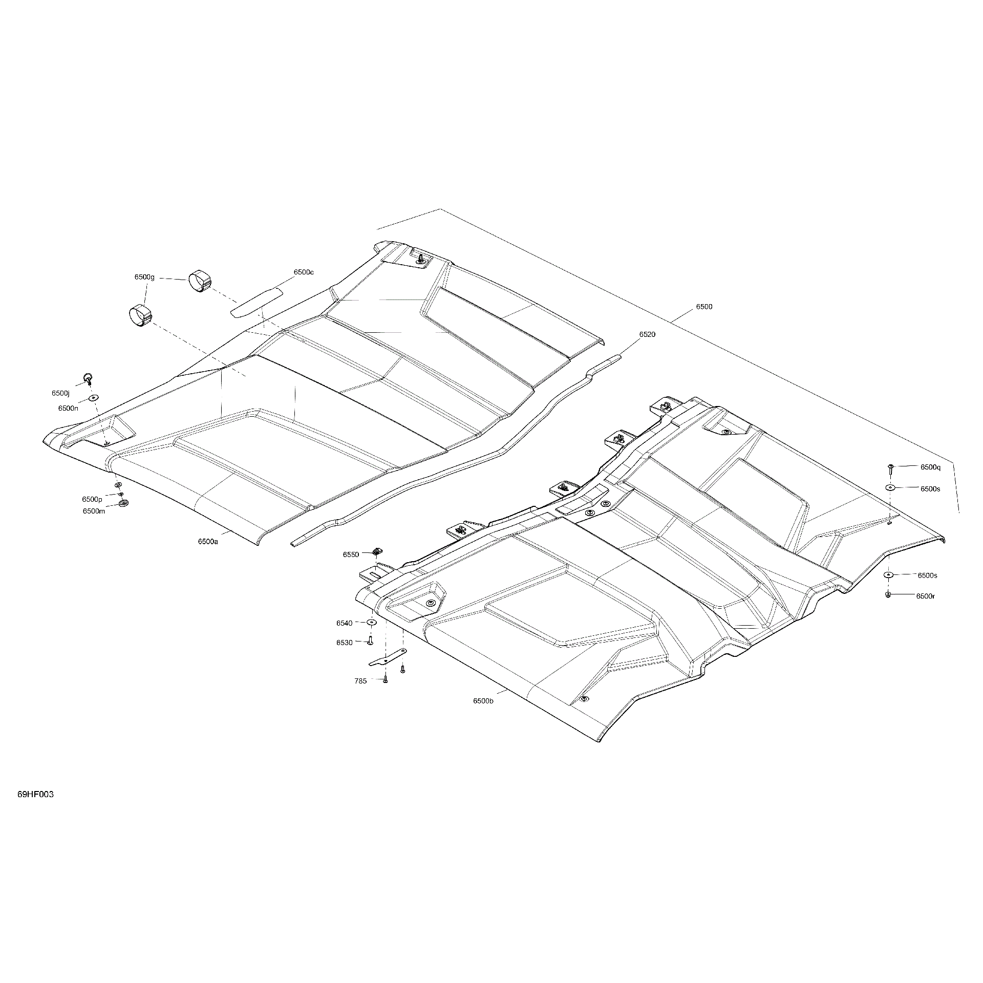 An Image of a Genuine Can-Am Parts Schematic Diagram showing the schematic - BODY - ROOF