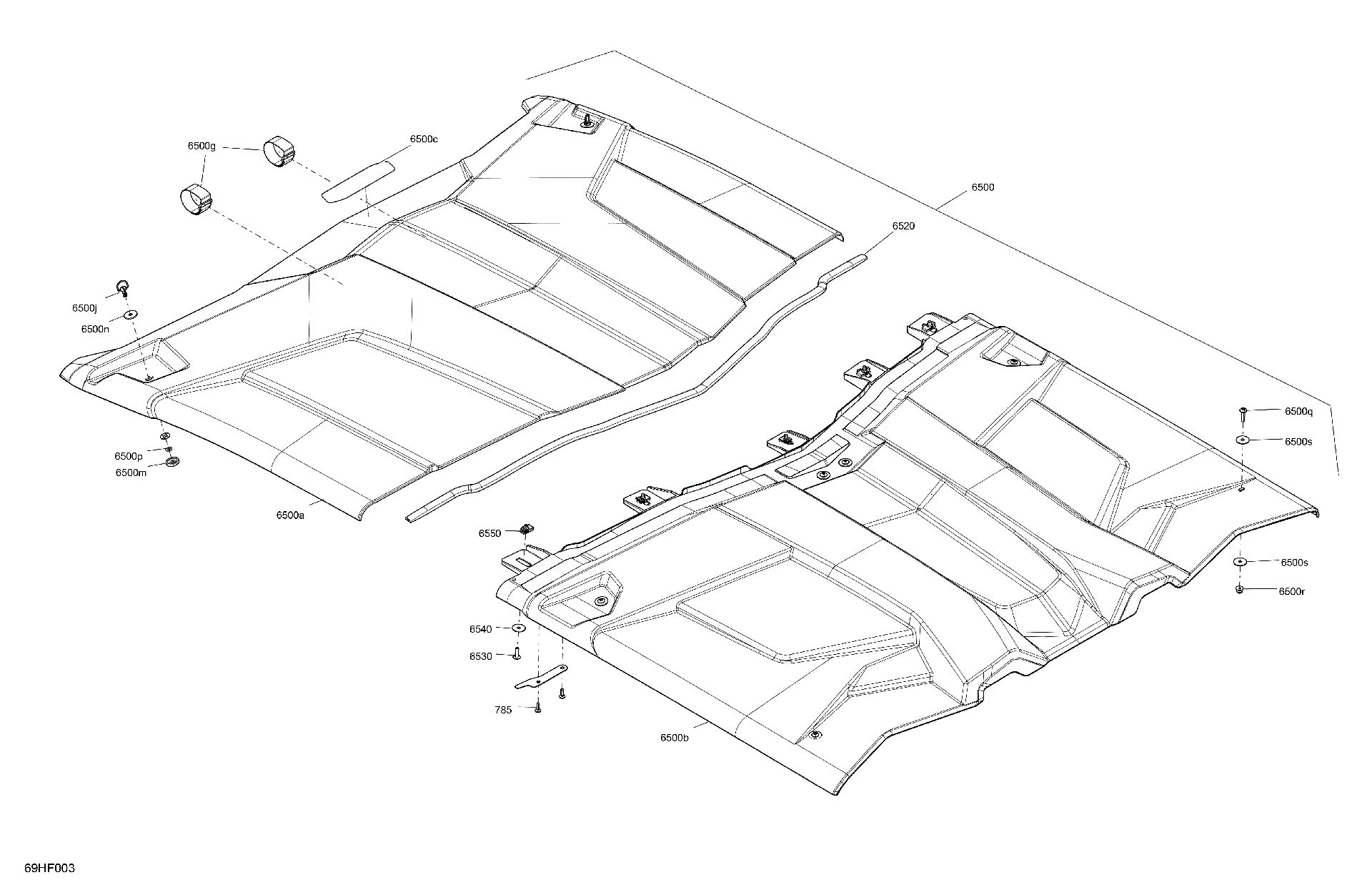 An Image of a Genuine Can-Am Parts Schematic Diagram showing the schematic - BODY - ROOF