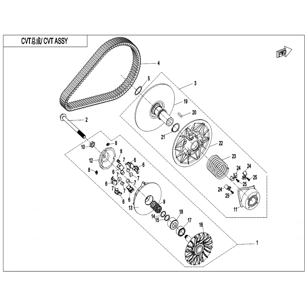 An Image of a Genuine CFMOTO Parts Schematic Diagram showing the schematic - CLUTCH & CVT ASSY. - 2021 CFMOTO UFORCE 600