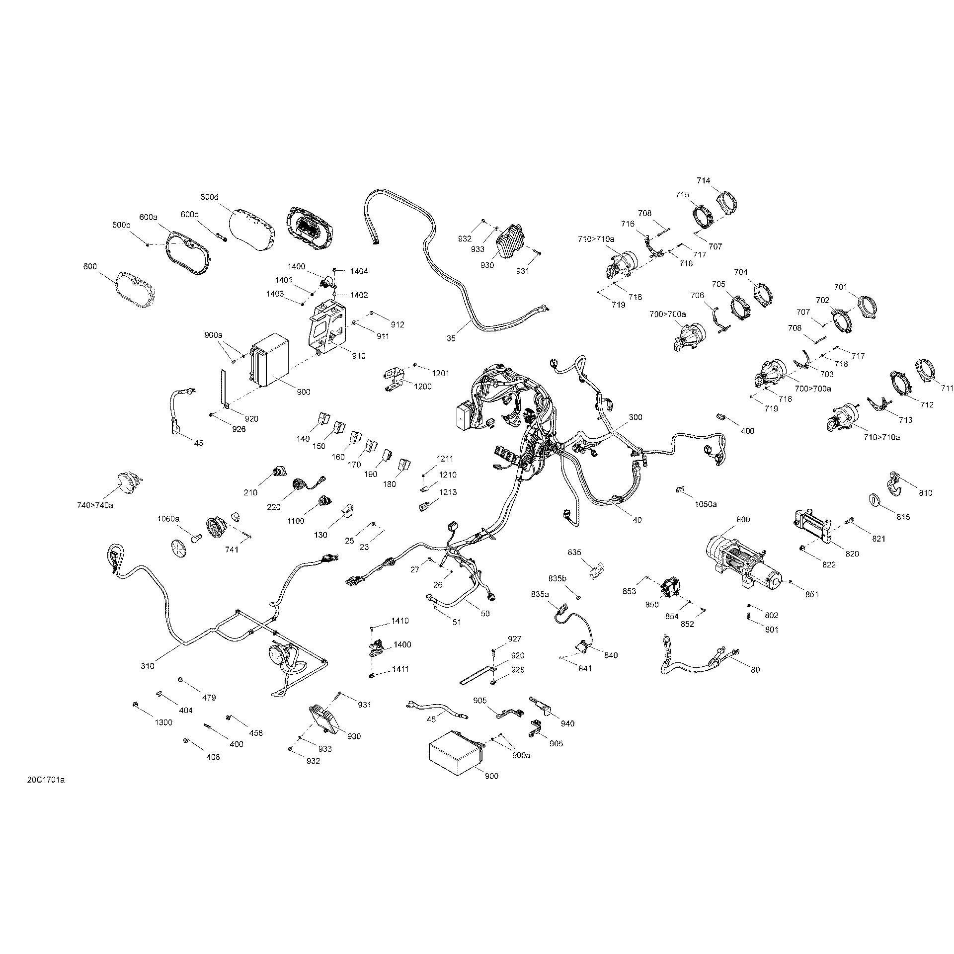 An Image of a Genuine Can-Am Parts Schematic Diagram showing the schematic - ELECTRICAL SYSTEM - EXCEPT PACKAGE LTD