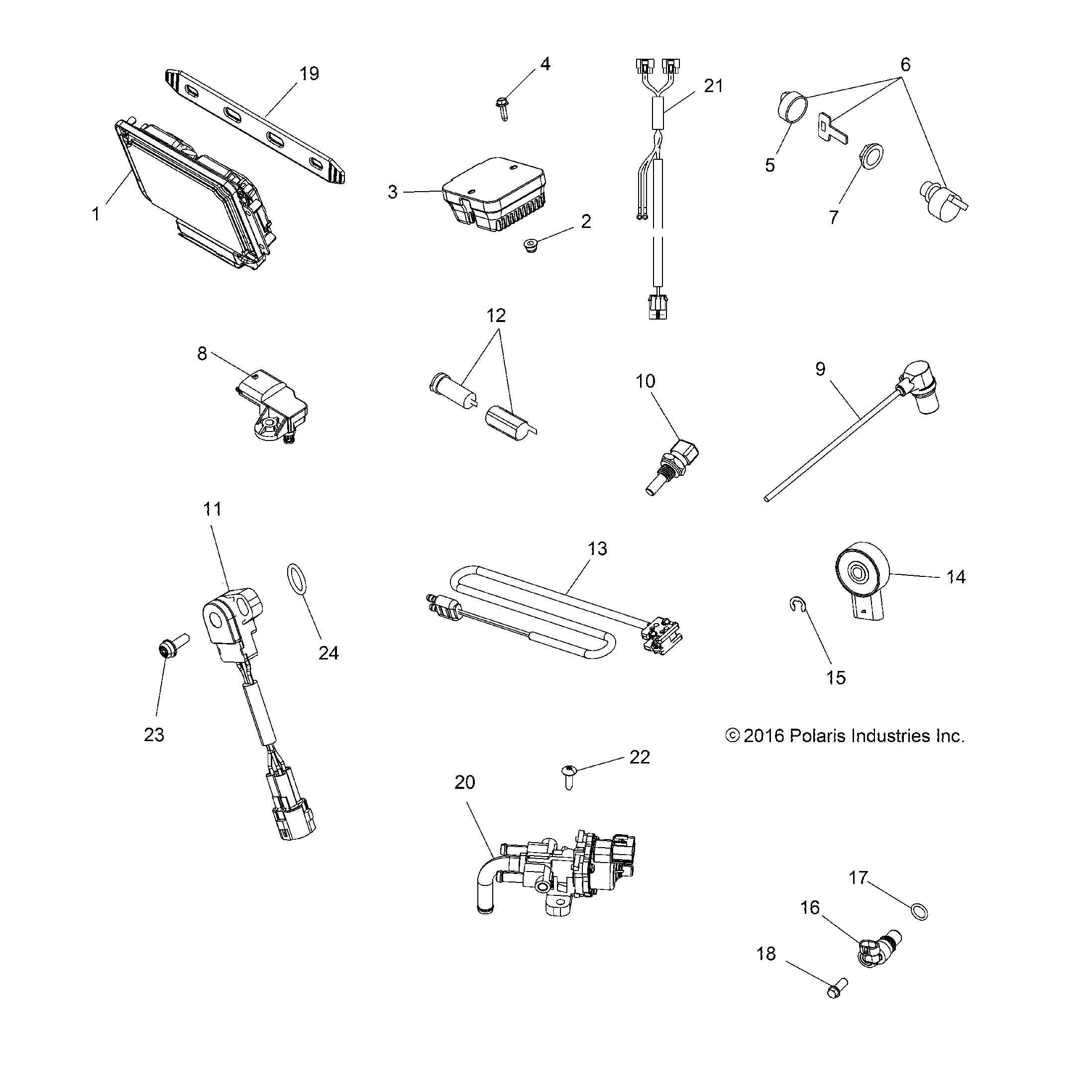 An Image of a Genuine Polaris Parts Schematic Diagram showing the schematic - ELECTRICAL: SWITCHES SENSORS ECU and CONTROL MODULES - 2017 POLARIS SPORTSMAN TOURING 1000