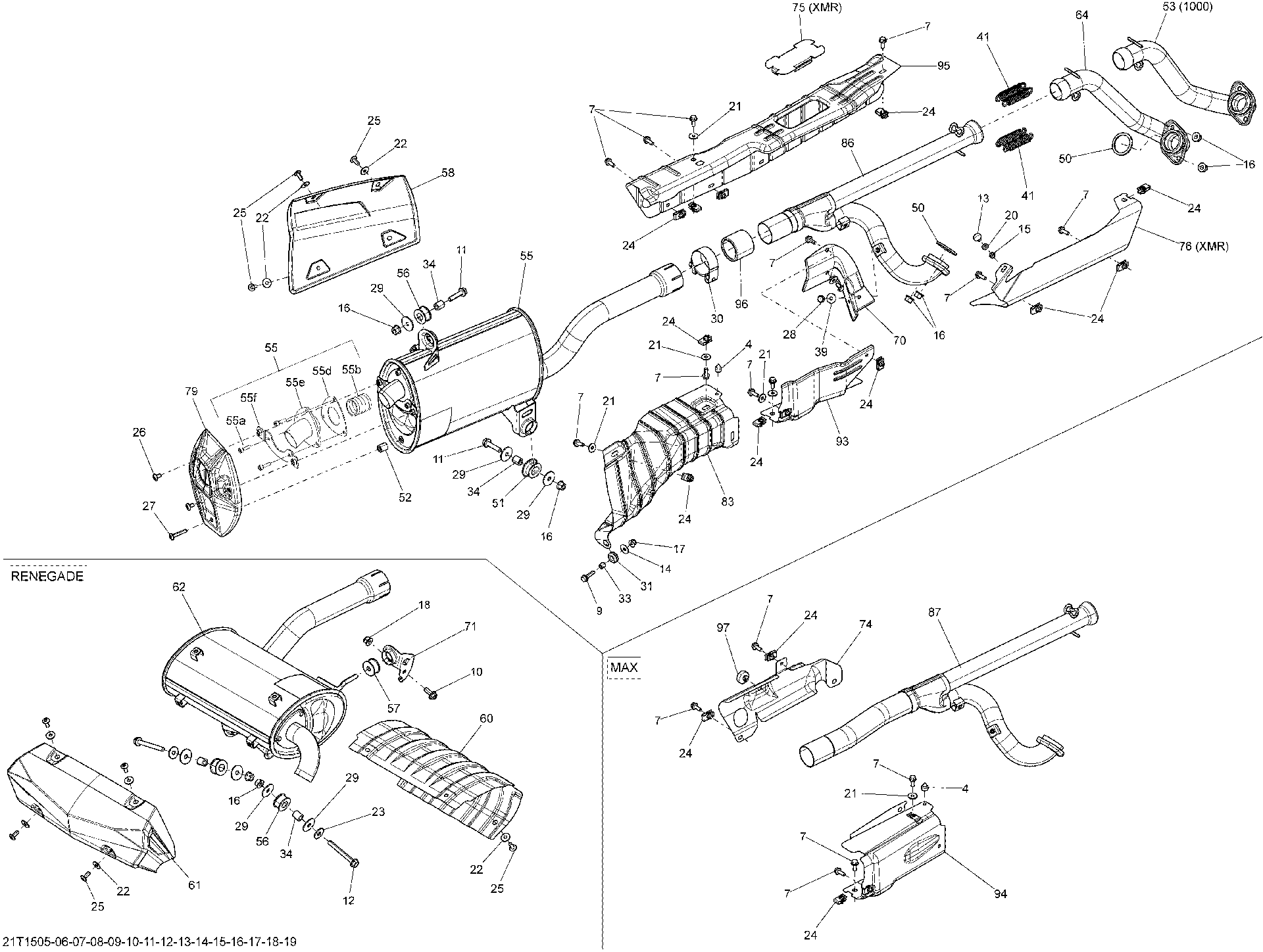 An Image of a Genuine Can-Am Parts Schematic Diagram showing the schematic - EXHAUST SYSTEM _21T1506