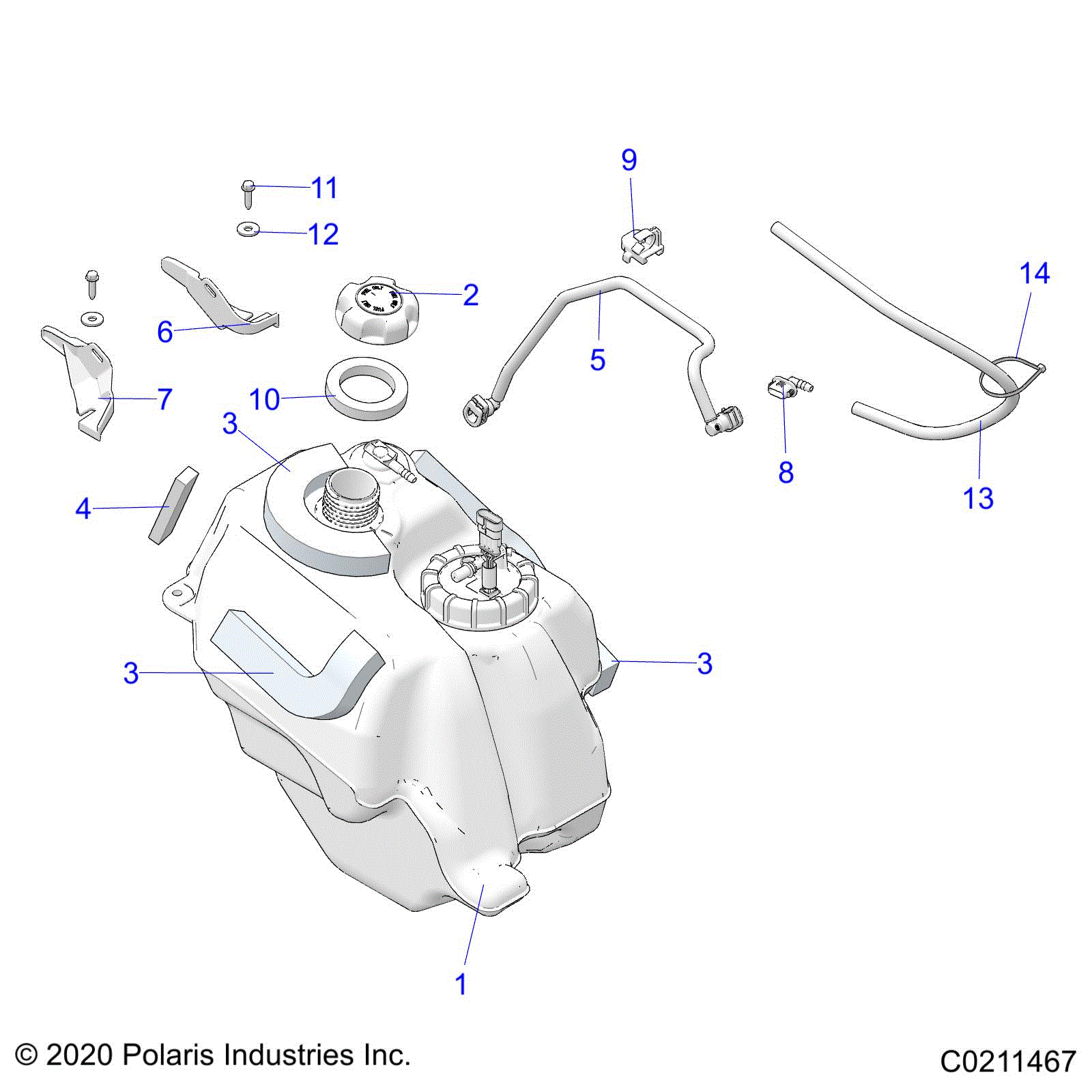 An Image of a Genuine Polaris Parts Schematic Diagram showing the schematic - BODY: FUEL TANK ASM. - 2021 POLARIS SPORTSMAN 570 UTILITY