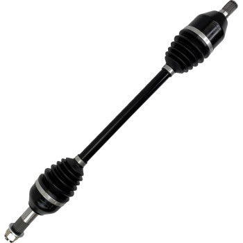 The Can Am Defender Axle Lift Kit Heavy Duty Rear Left & Right by Demon features a black chromoly steel shaft, durable CV joint boots with metal ends, and comes pre-lubricated with high load molybdenum grease.