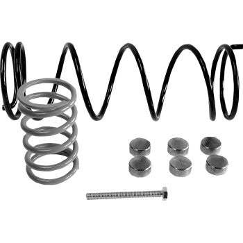 The CF Moto Clutch Kit by Epi includes two metal springs (one large, one small), six round metal caps, and a bolt with nut—key components for improved ATV/UTV acceleration on trails, displayed on a white background.