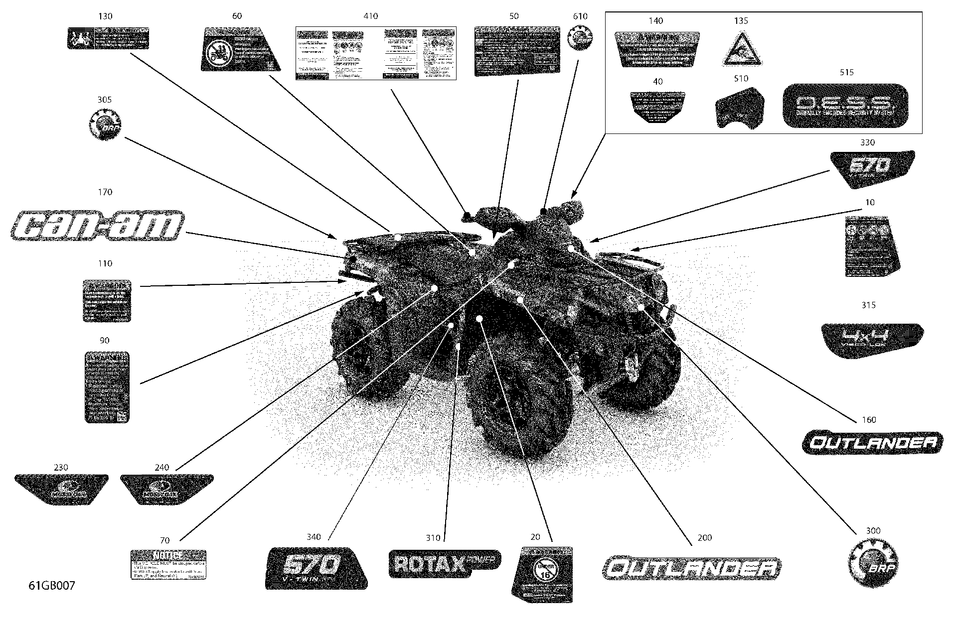 An Image of a Genuine Can-Am Parts Schematic Diagram showing the schematic - BODY - DECALS