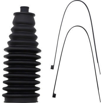 The image shows the Steering Rack Boot Left & Right by Epi—a black rubber accordion-style boot with two cable ties, displayed on a white background. This replacement part is typically used to protect automotive steering racks.