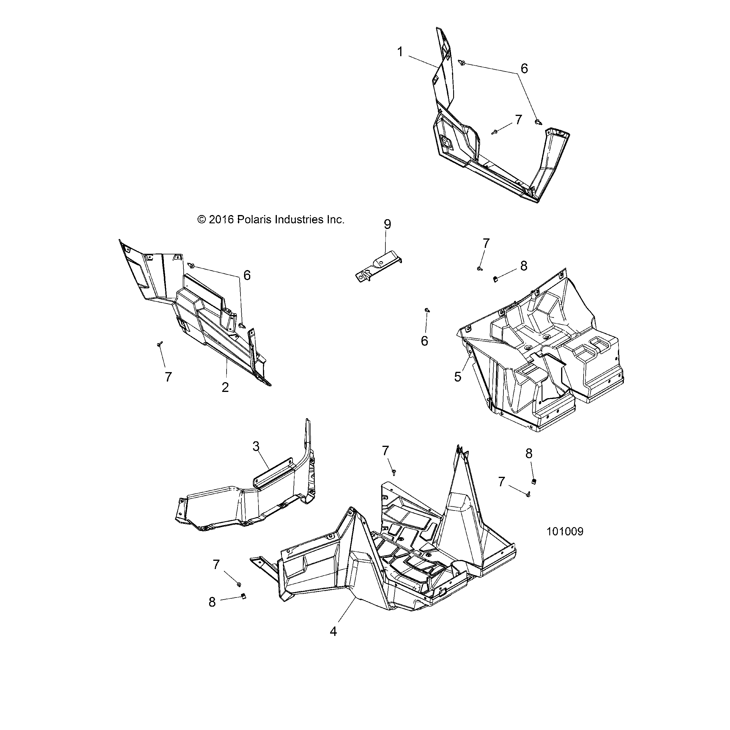An Image of a Genuine Polaris Parts Schematic Diagram showing the schematic - BODY: FLOOR AND ROCKER PANELS - 2017 POLARIS ACE 570 EFI