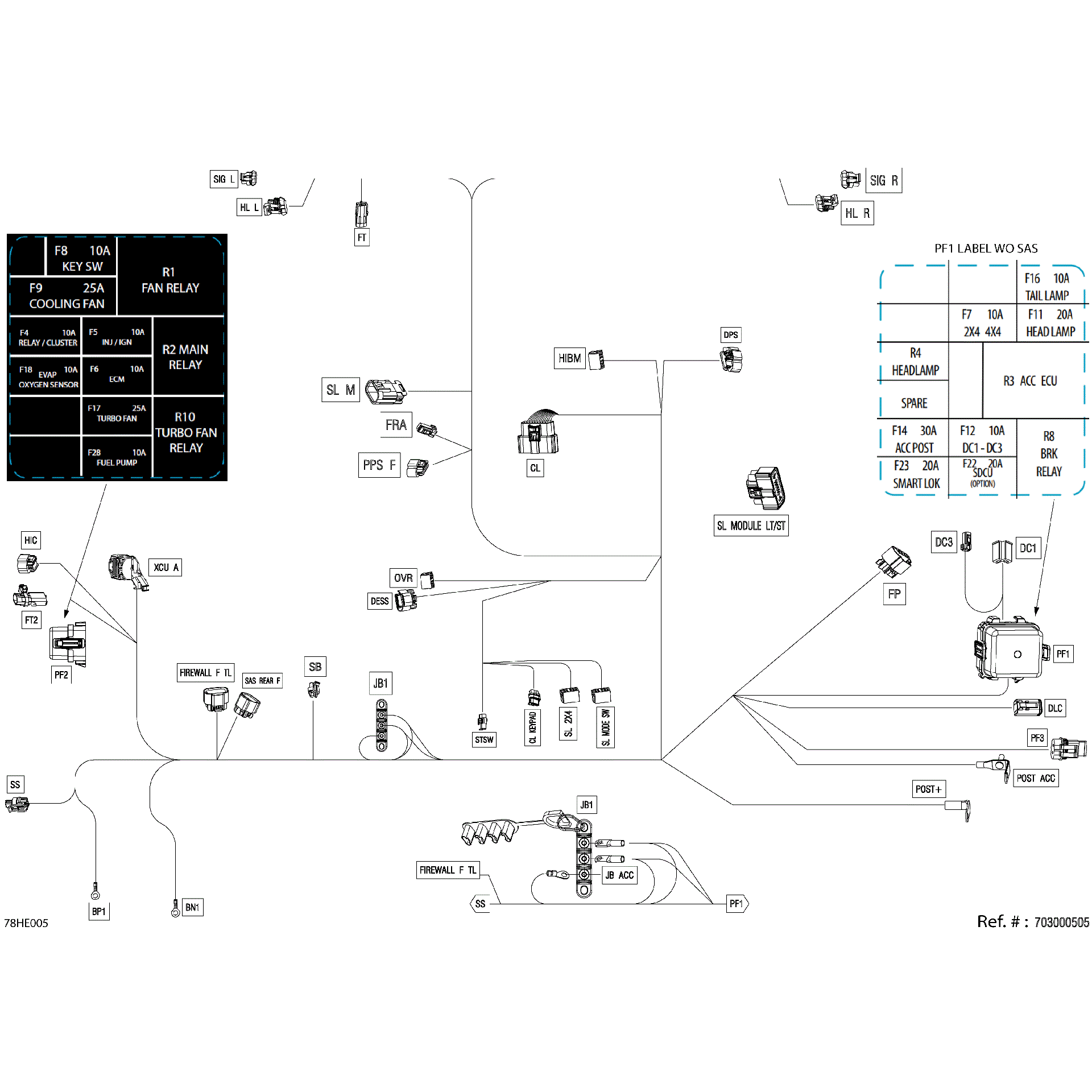 An Image of a Genuine Can-Am Parts Schematic Diagram showing the schematic - ELECTRIC - MAIN HARNESS - 710009541
