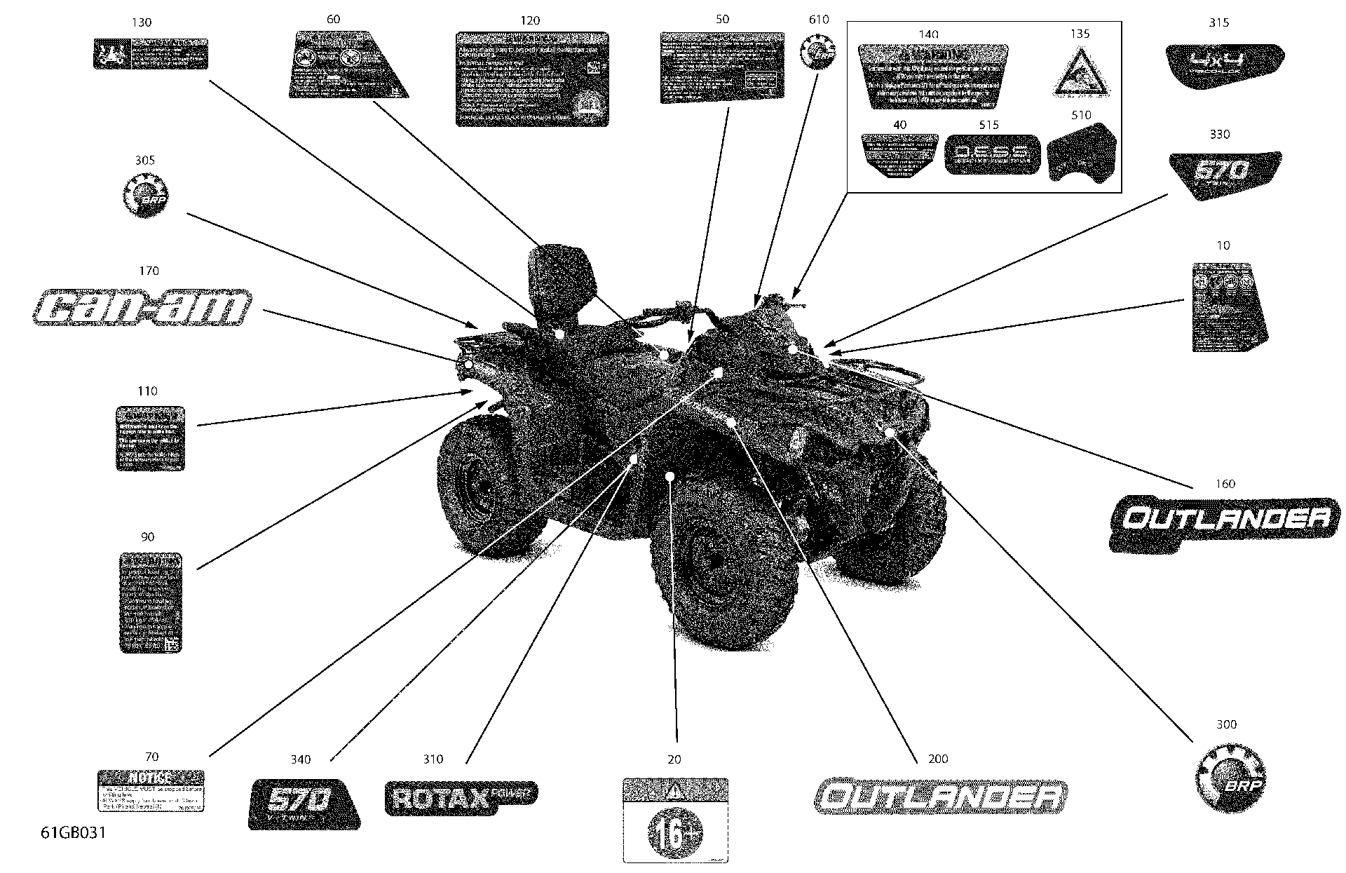 An Image of a Genuine Can-Am Parts Schematic Diagram showing the schematic - BODY - DECALS