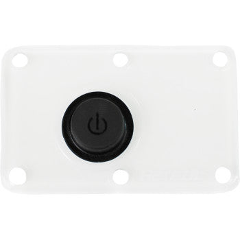 A rectangular white Lens Dome Light Diffused by Heretic, with four corner holes and a central black power button featuring a power symbol, serves as a replacement panel.