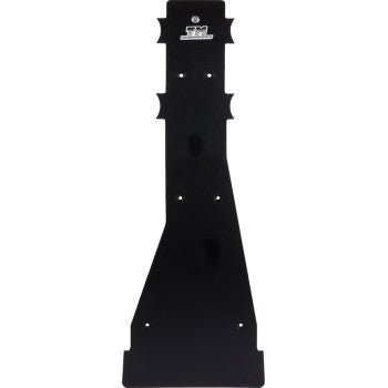 Black elongated skid plate with contoured edges, mounting holes, and T.M. Designworks logo at top center.