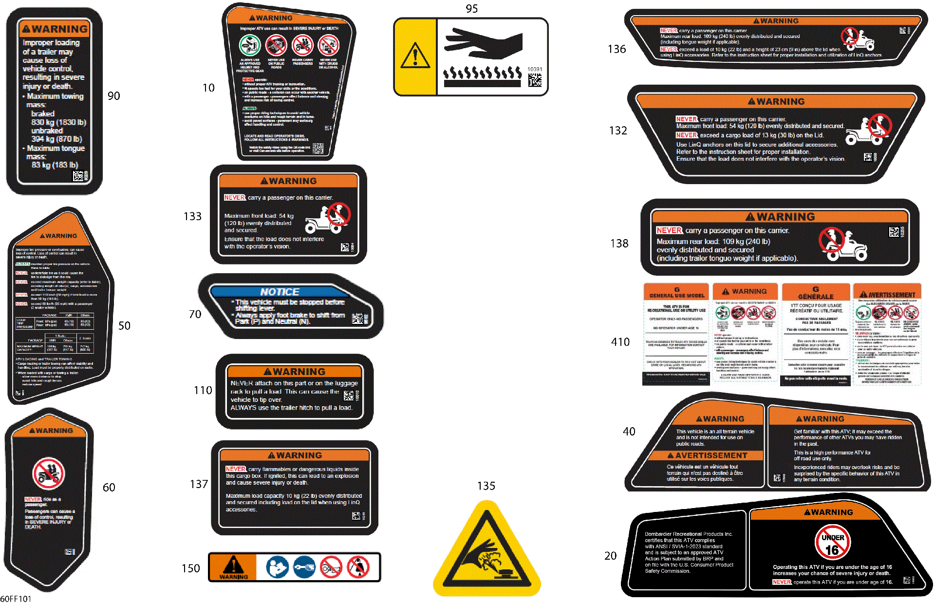 An Image of a Genuine Can-Am Parts Schematic Diagram showing the schematic - BODY - WARNING DECALS
