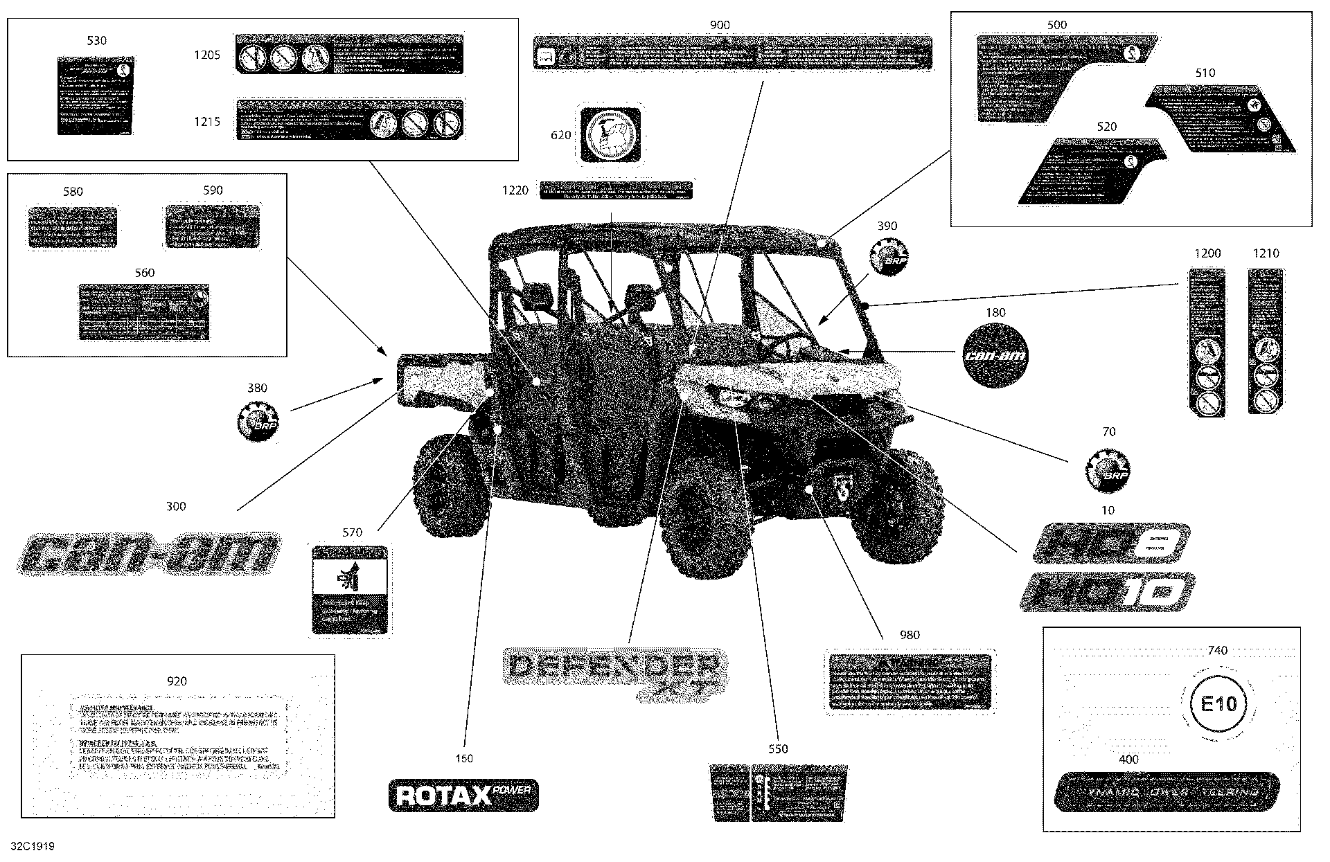 An Image of a Genuine Can-Am Parts Schematic Diagram showing the schematic - DECALS - HD10 - XT