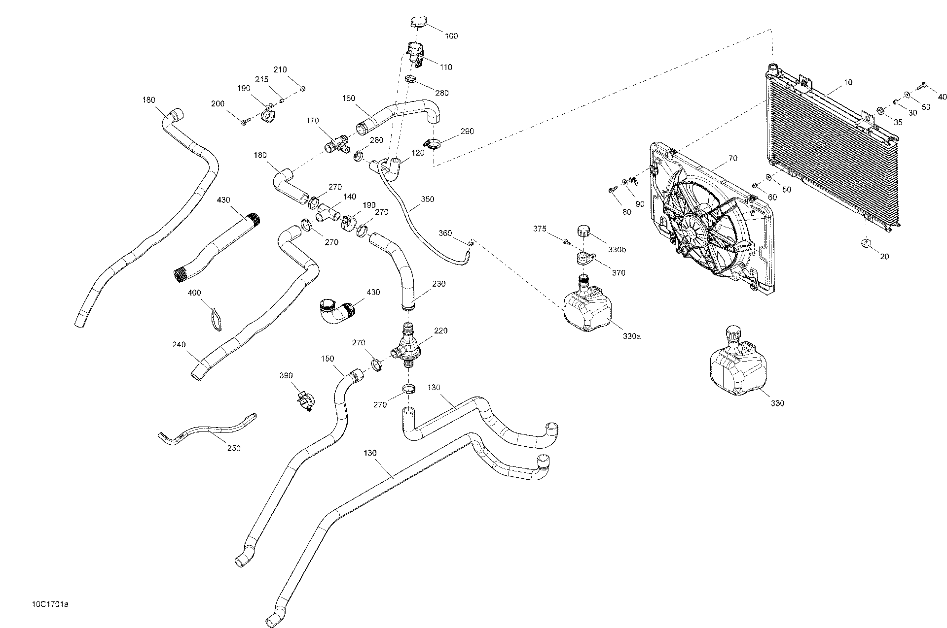 An Image of a Genuine Can-Am Parts Schematic Diagram showing the schematic - COOLING SYSTEM - COMMANDER