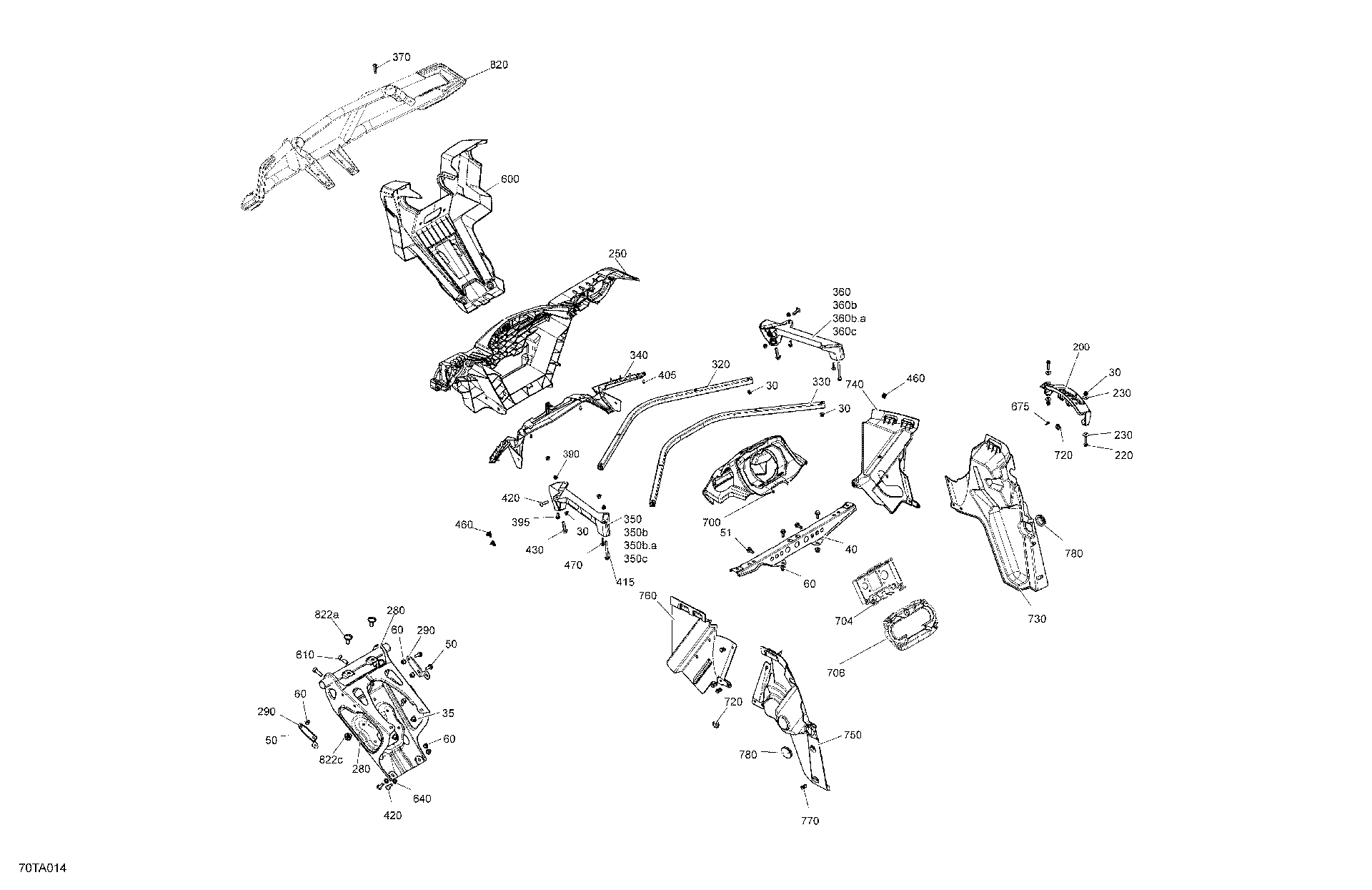 An Image of a Genuine Can-Am Parts Schematic Diagram showing the schematic - BODY - FRONT SECTION