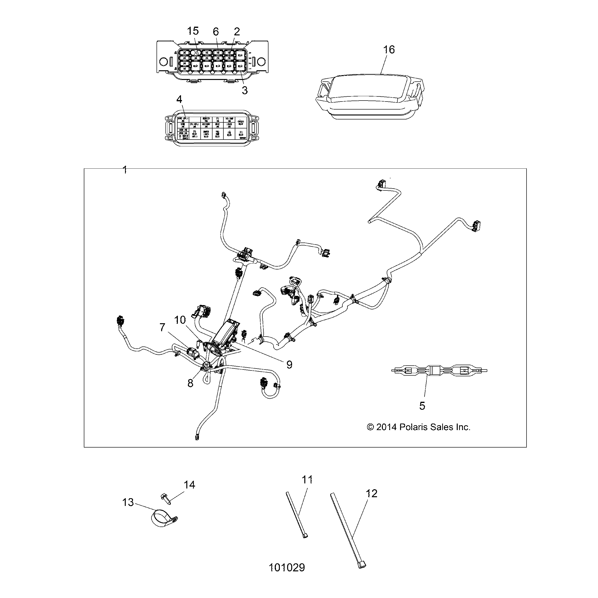 An Image of a Genuine Polaris Parts Schematic Diagram showing the schematic - ELECTRICAL: MAIN WIRE HARNESS - 2017 POLARIS SPORTSMAN 570 EFI HD