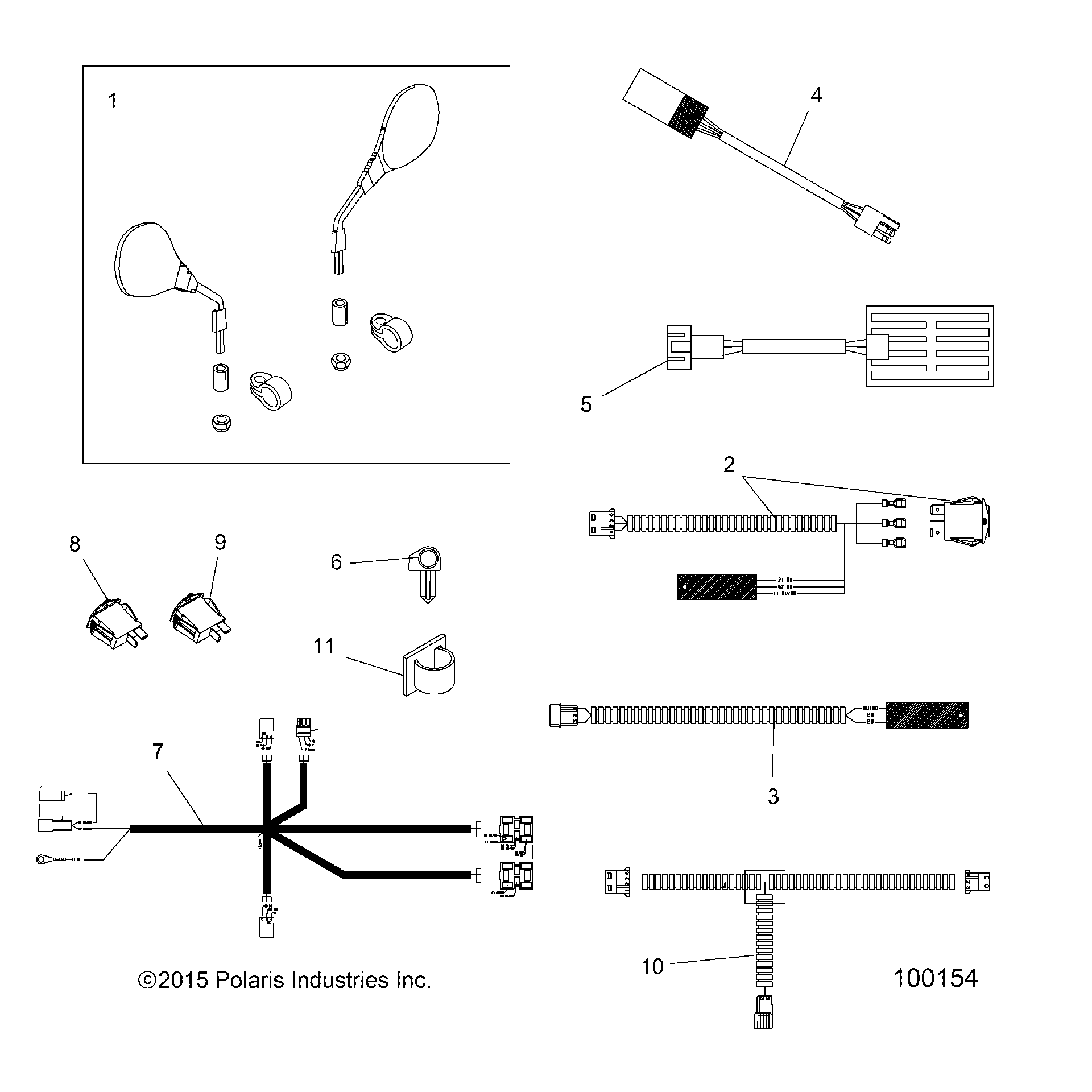 An Image of a Genuine Polaris Parts Schematic Diagram showing the schematic - BODY: MIRRORS and HANDWARMERS - 2016 POLARIS SPORTSMAN TOURING 1000