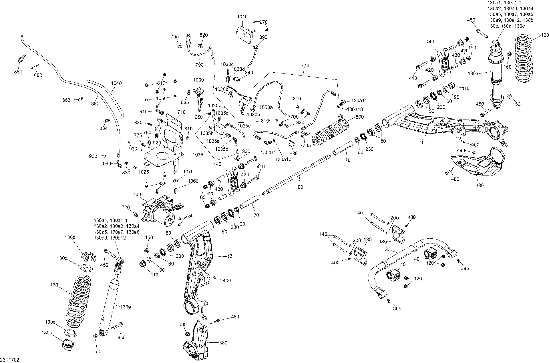 An Image of a Genuine Can-Am Parts Schematic Diagram showing the schematic - REAR SUSPENSION - ALL MODELS
