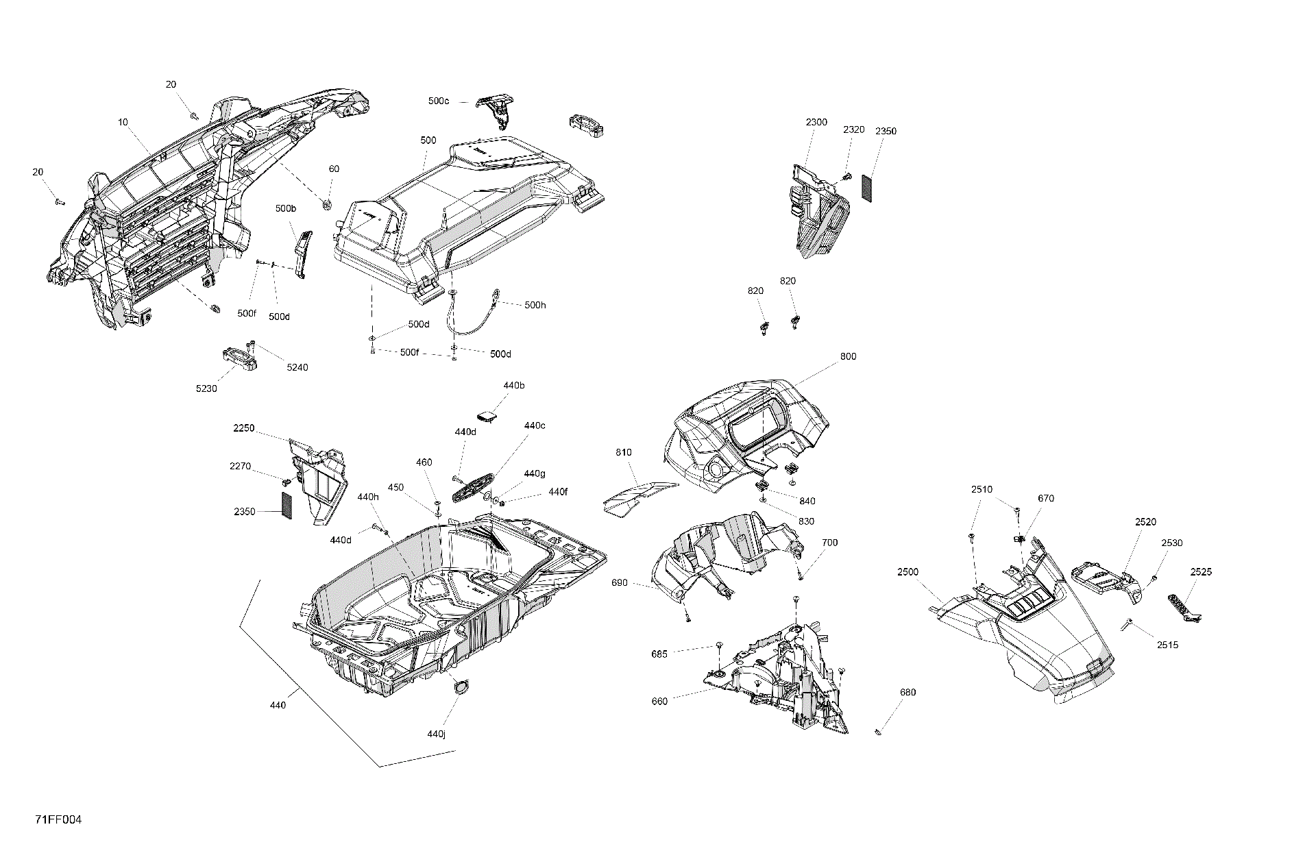 An Image of a Genuine Can-Am Parts Schematic Diagram showing the schematic - BODY - FRONT SECTION