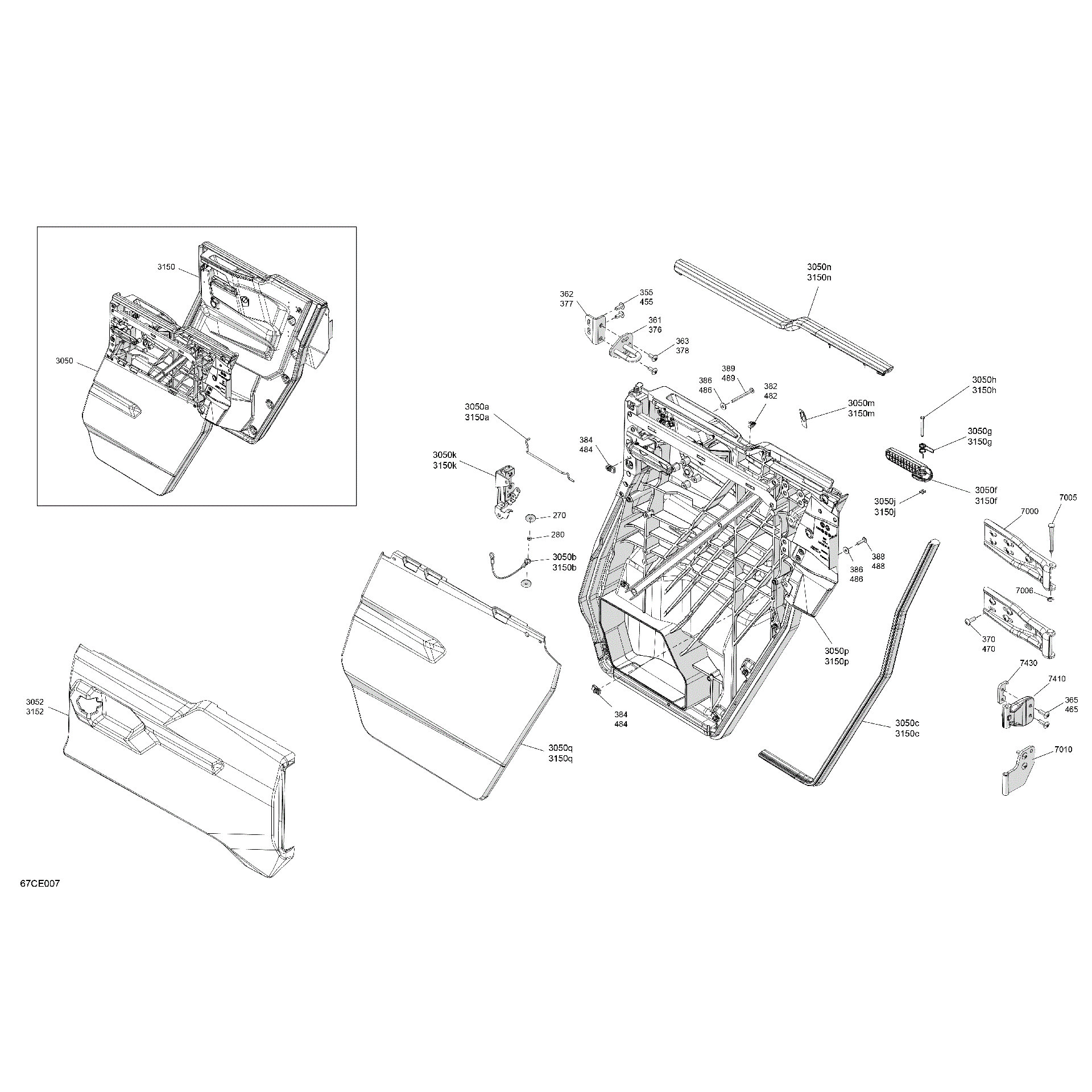 An Image of a Genuine Can-Am Parts Schematic Diagram showing the schematic - ENCLOSURE CAB - REAR DOORS