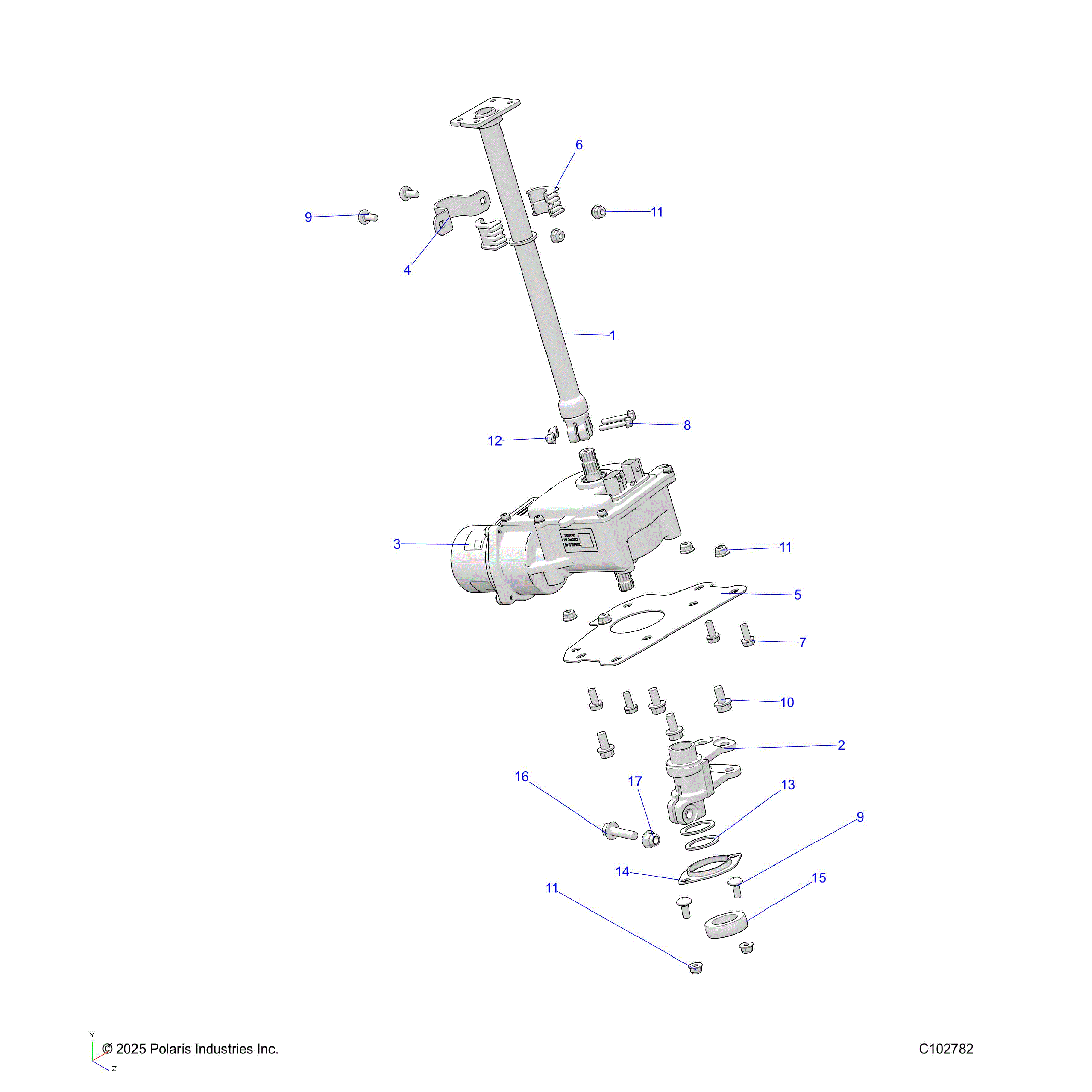 An Image of a Genuine Polaris Parts Schematic Diagram showing the schematic - STEERING: POST - 2026 POLARIS SPORTSMAN TOURING 570 PREMIUM