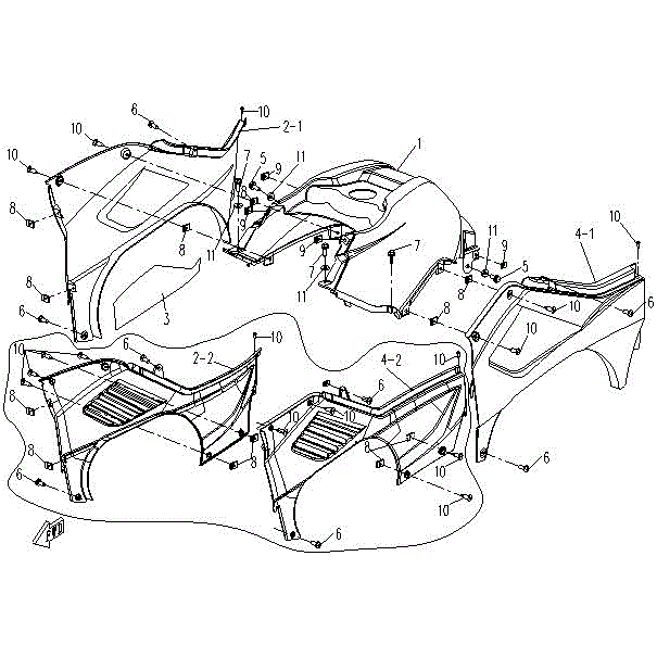 An Image of a genuine CFMOTO Parts Schematic Diagram showing the group - PLASTIC PARTS-02 - 2015 CFMOTO CFORCE 500 SWB