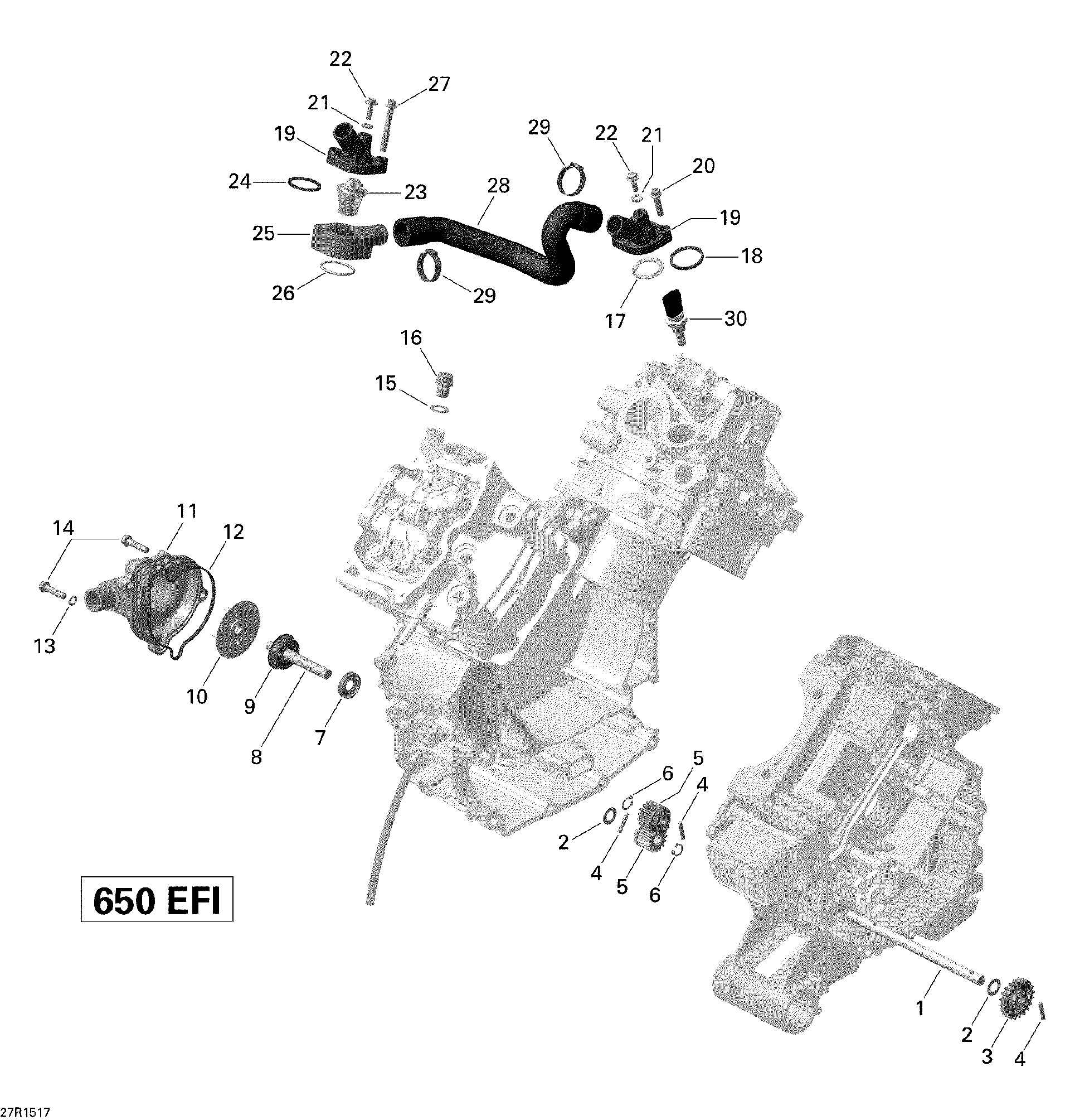 An Image of a Genuine Can-Am Parts Schematic Diagram showing the schematic - ENGINE COOLING _27R1517