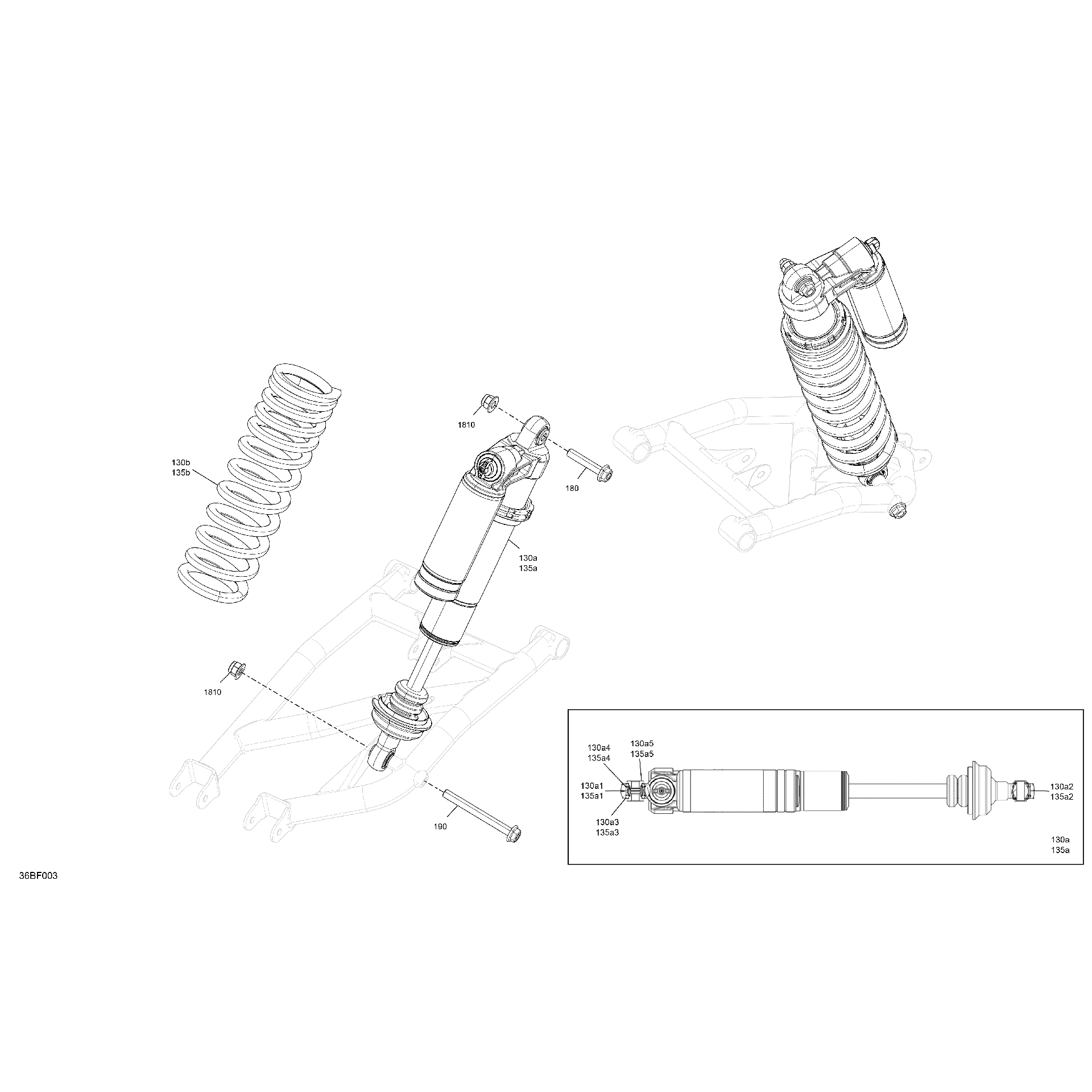 An Image of a Genuine Can-Am Parts Schematic Diagram showing the schematic - SUSPENSION - REAR SHOCKS