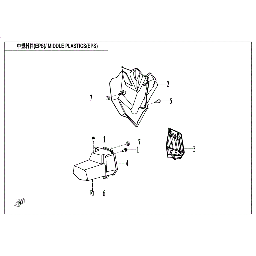 An Image of a Genuine CFMOTO Parts Schematic Diagram showing the schematic - MIDDLE PLASTICS 3 (EPS) - 2019 CFMOTO ZFORCE 800 EX