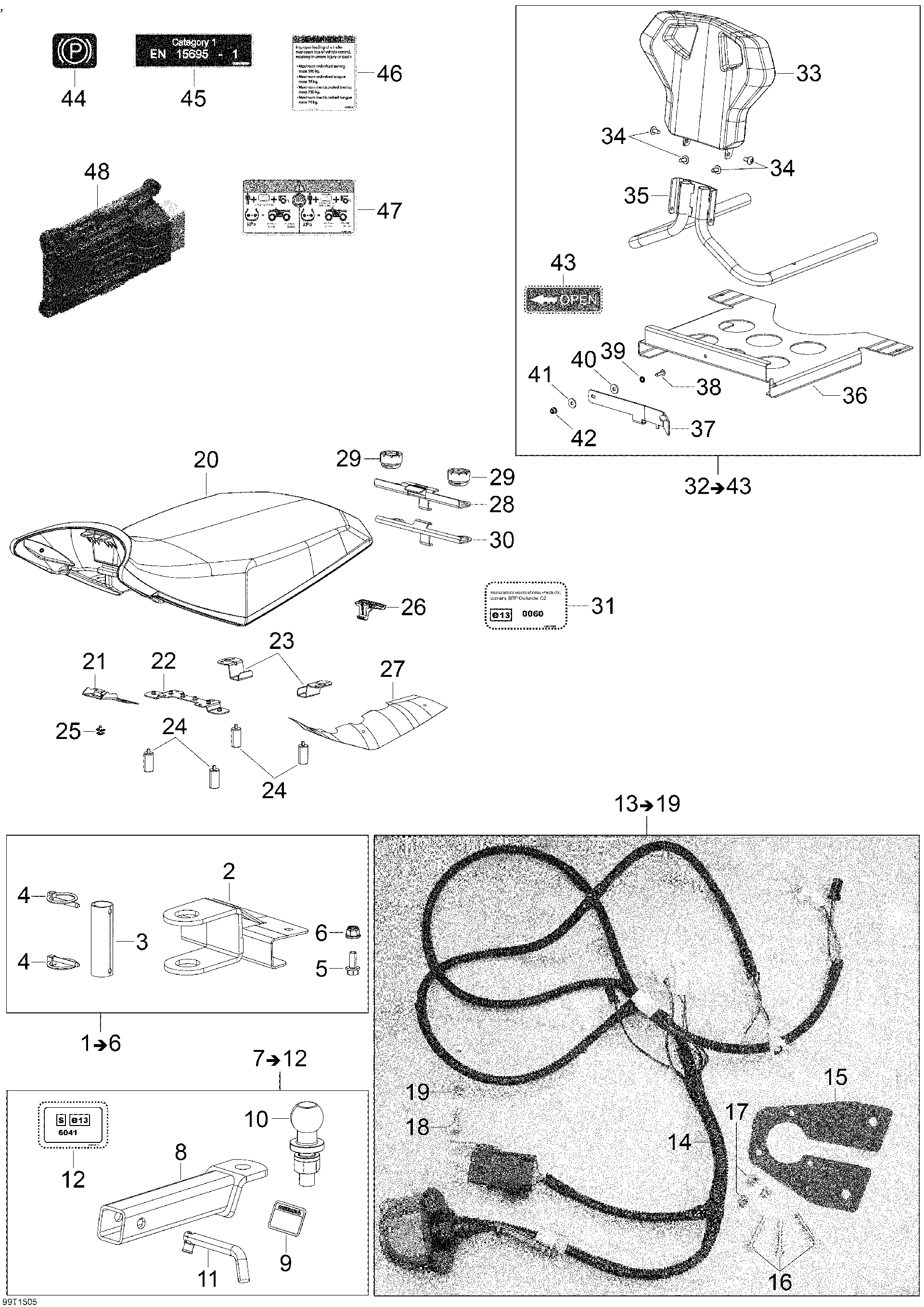 An Image of a Genuine Can-Am Parts Schematic Diagram showing the schematic - T3 PARTS _99T1505