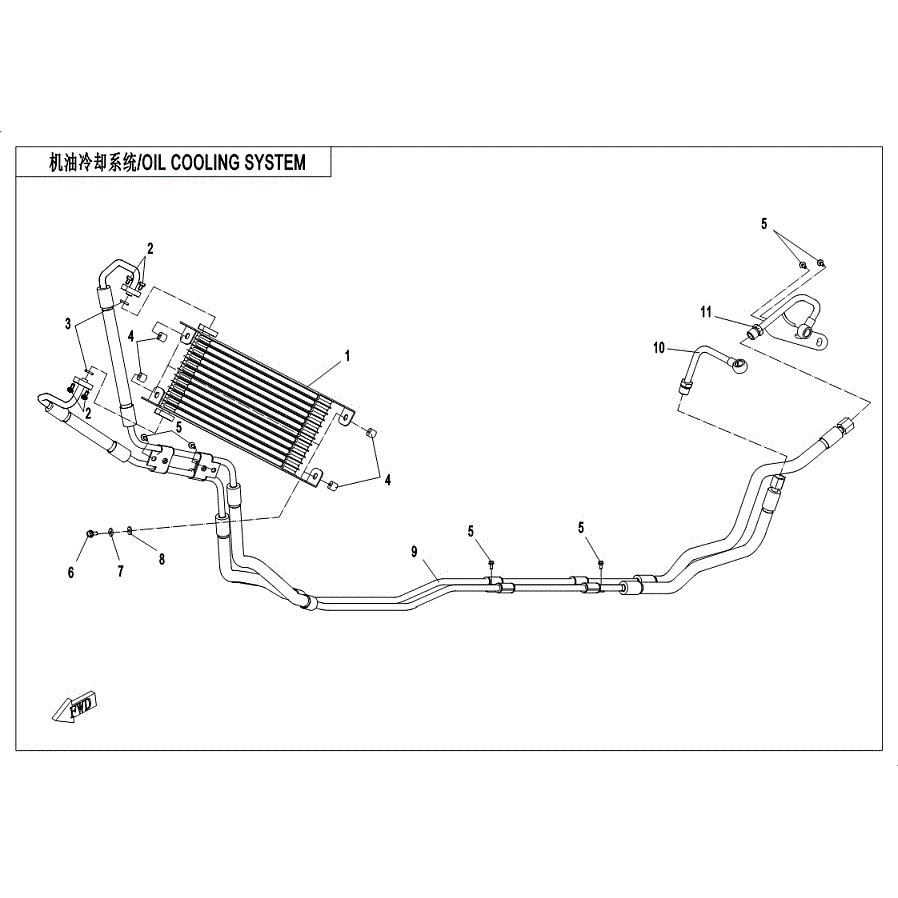 An Image of a Genuine CFMOTO Parts Schematic Diagram showing the schematic - COOLING SYSTEM (OIL) - 2019 CFMOTO ZFORCE 800 Trail