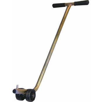 The Dolly - Bike Lift by K&L Supply is a metal T-handle tool with two black wheels at the base, designed for moving heavy equipment like a motorcycle lift such as the MC625R.