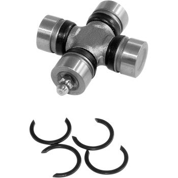 The Yamaha ATV Universal Joint by Epi, with four bearing caps, four retaining clips, and grease zerks for easy maintenance, is shown on a plain white background.