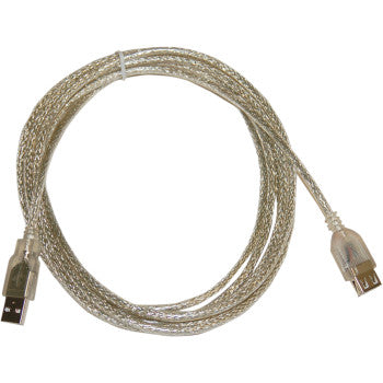 The Universal USB Extension Cable by Namz is a coiled, transparent cable with Type-A and Type-B connectors, ideal for connecting printers or other devices to your computer.