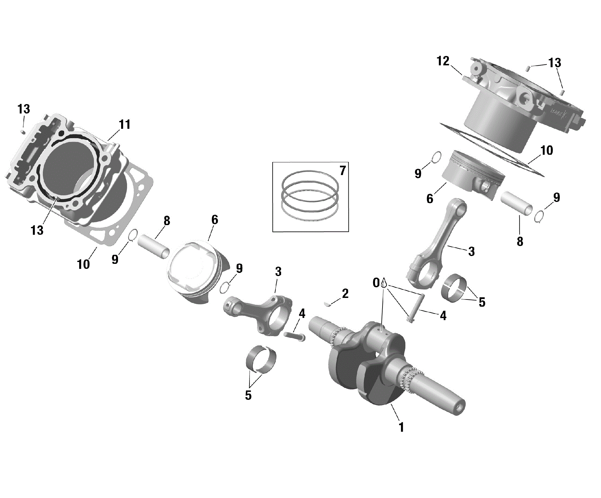 An Image of a Genuine Can-Am Parts Schematic Diagram showing the schematic - ROTAX - CRANKSHAFT PISTONS AND CYLINDER